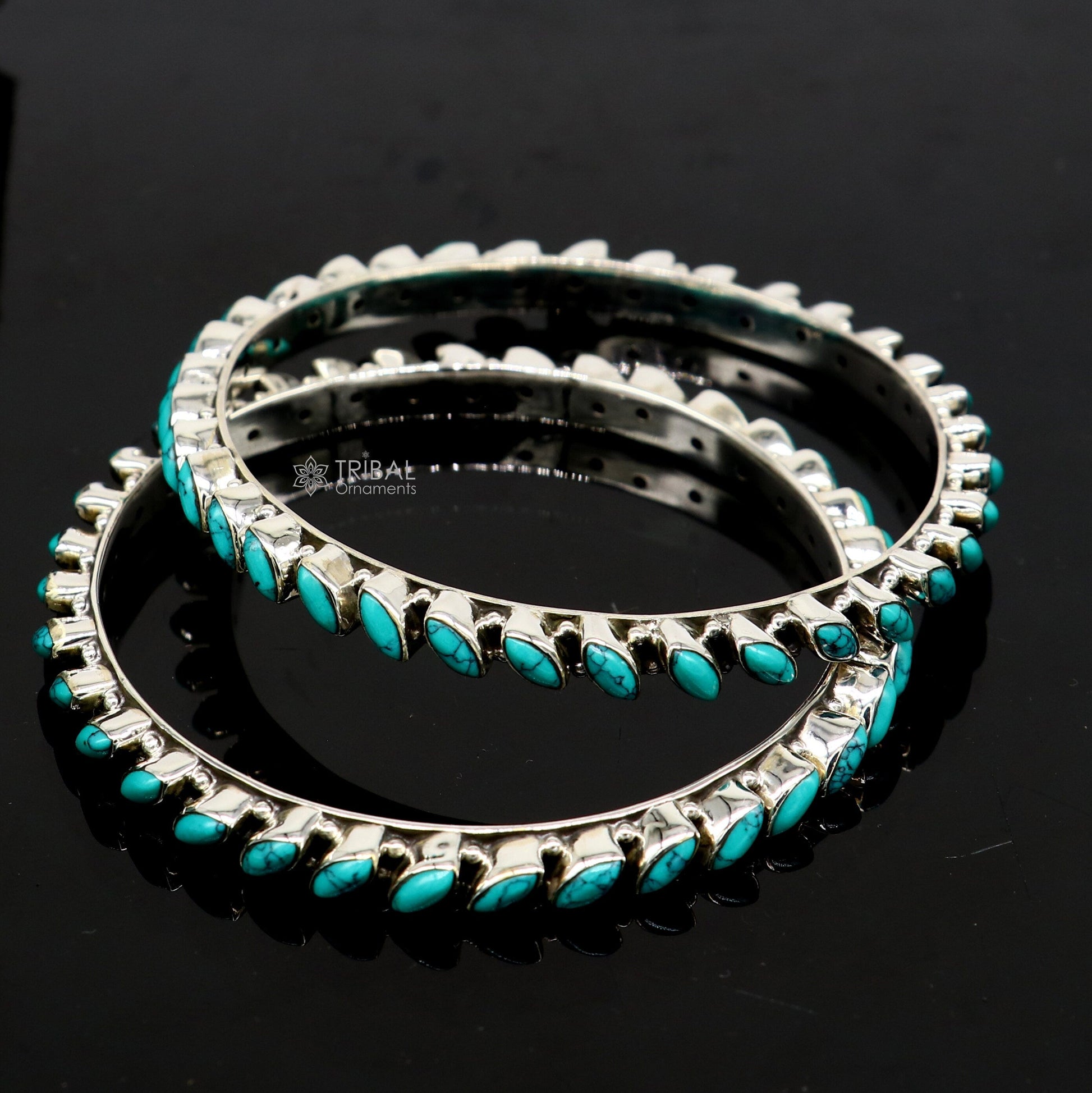 925 sterling silver customized vintage antique design turquoise stone bangle bracelet kada, best gift for brides ethnic jewelry nba388 - TRIBAL ORNAMENTS