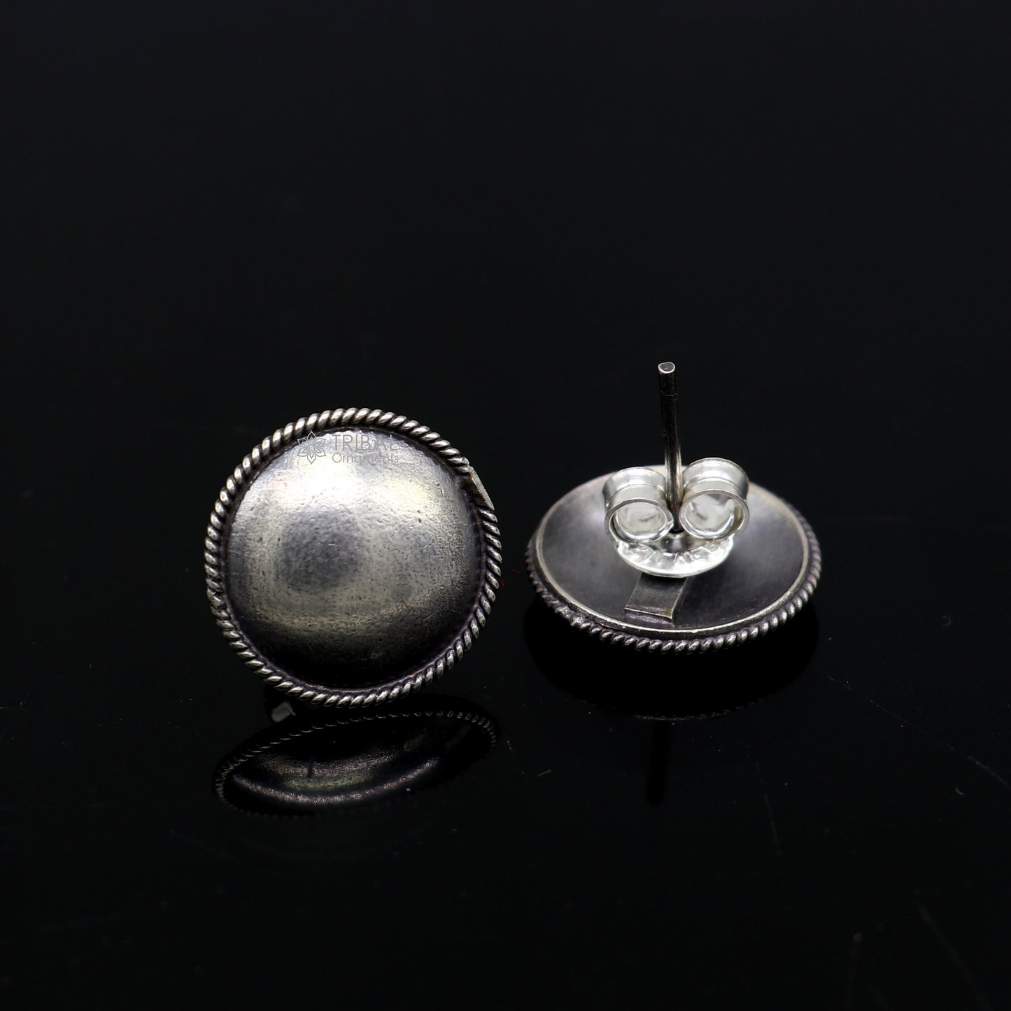 Vintage design 925 sterling silver plain handmade 18MM round design fabulous Stud earrings tribal jewelry from india  S1305 - TRIBAL ORNAMENTS