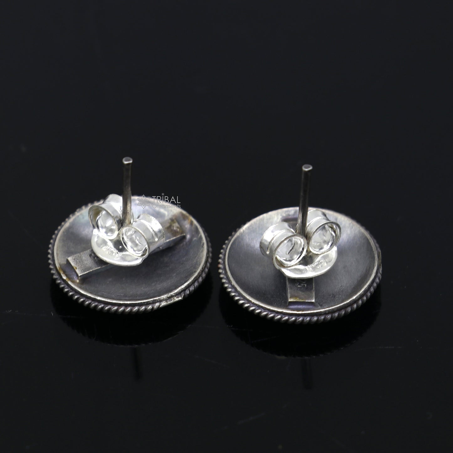Vintage design 925 sterling silver plain handmade 18MM round design fabulous Stud earrings tribal jewelry from india  S1305 - TRIBAL ORNAMENTS