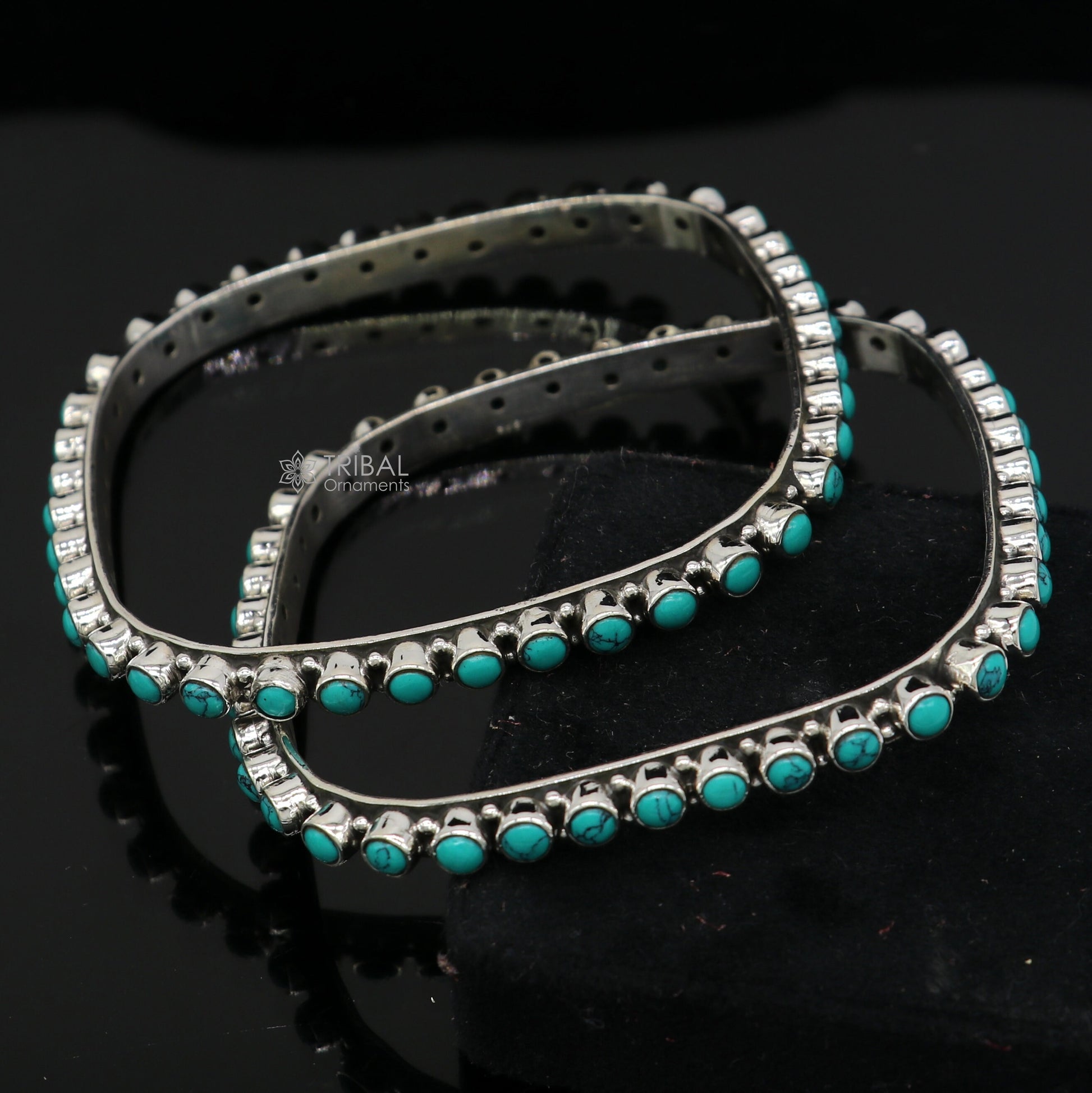 925 sterling silver vintage Waved design turquoise stone bangle bracelet kada, best gift for brides ethnic jewelry nba419 - TRIBAL ORNAMENTS