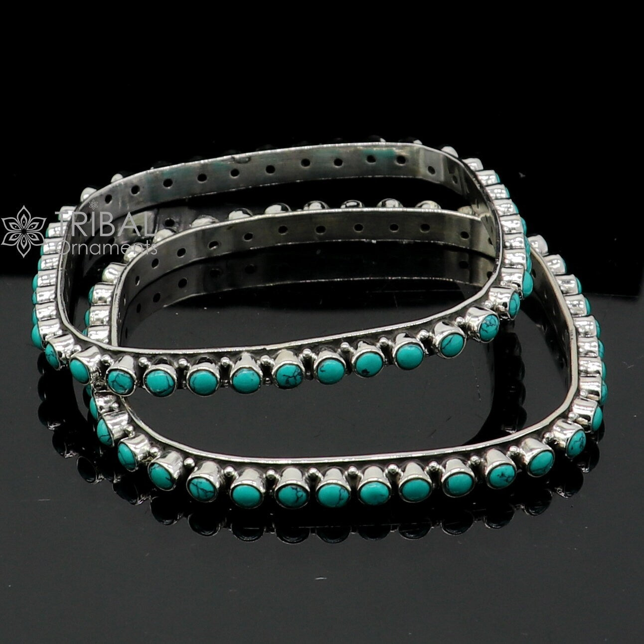 925 sterling silver vintage Waved design turquoise stone bangle bracelet kada, best gift for brides ethnic jewelry nba419 - TRIBAL ORNAMENTS