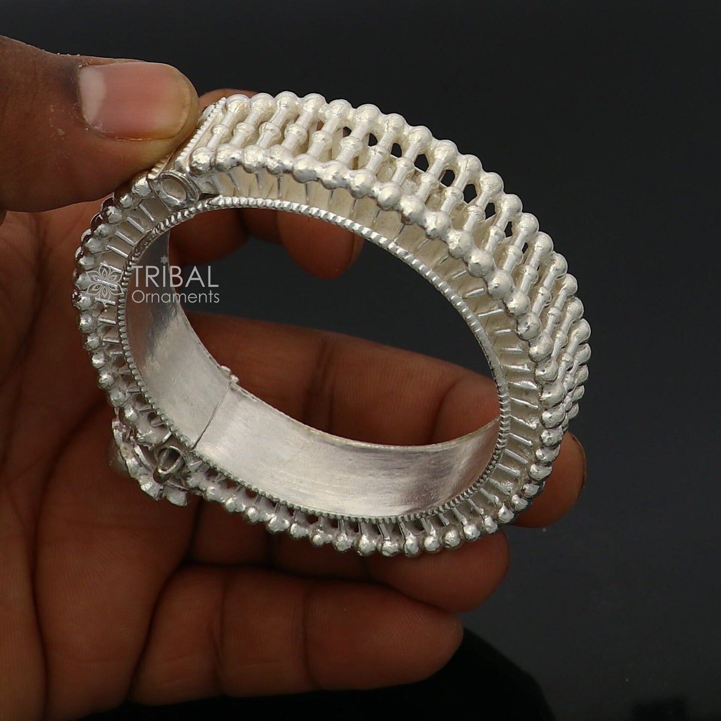 Indian Traditional cultural design trendy 925 sterling silver handmade cuff kada bracelet amazing vintage design brides bangle nba420 - TRIBAL ORNAMENTS