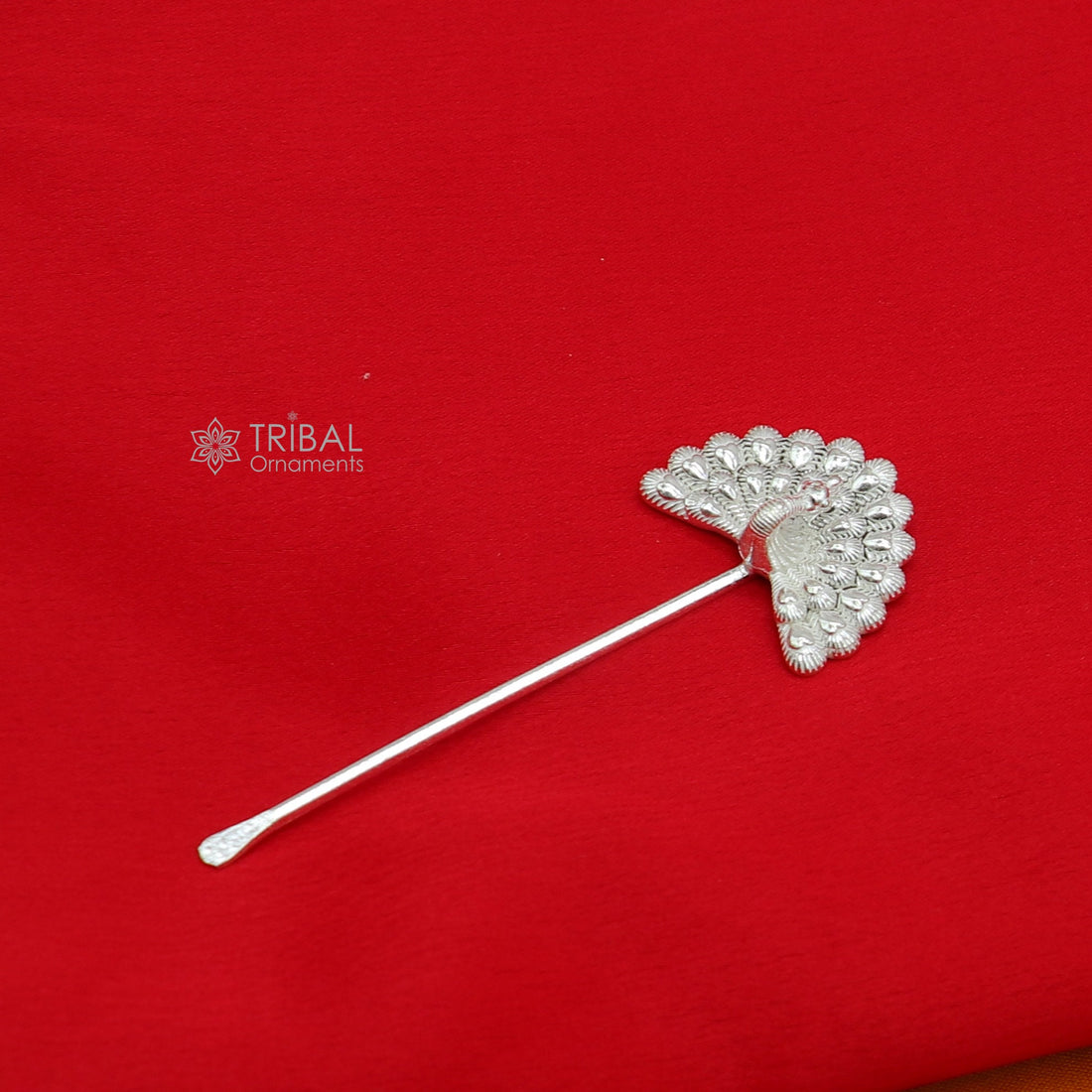 3.2" inches handmade 925 sterling silver peacock design mor pankhi, kajal stick, best lord krishna laddu gopal gift su1291 - TRIBAL ORNAMENTS