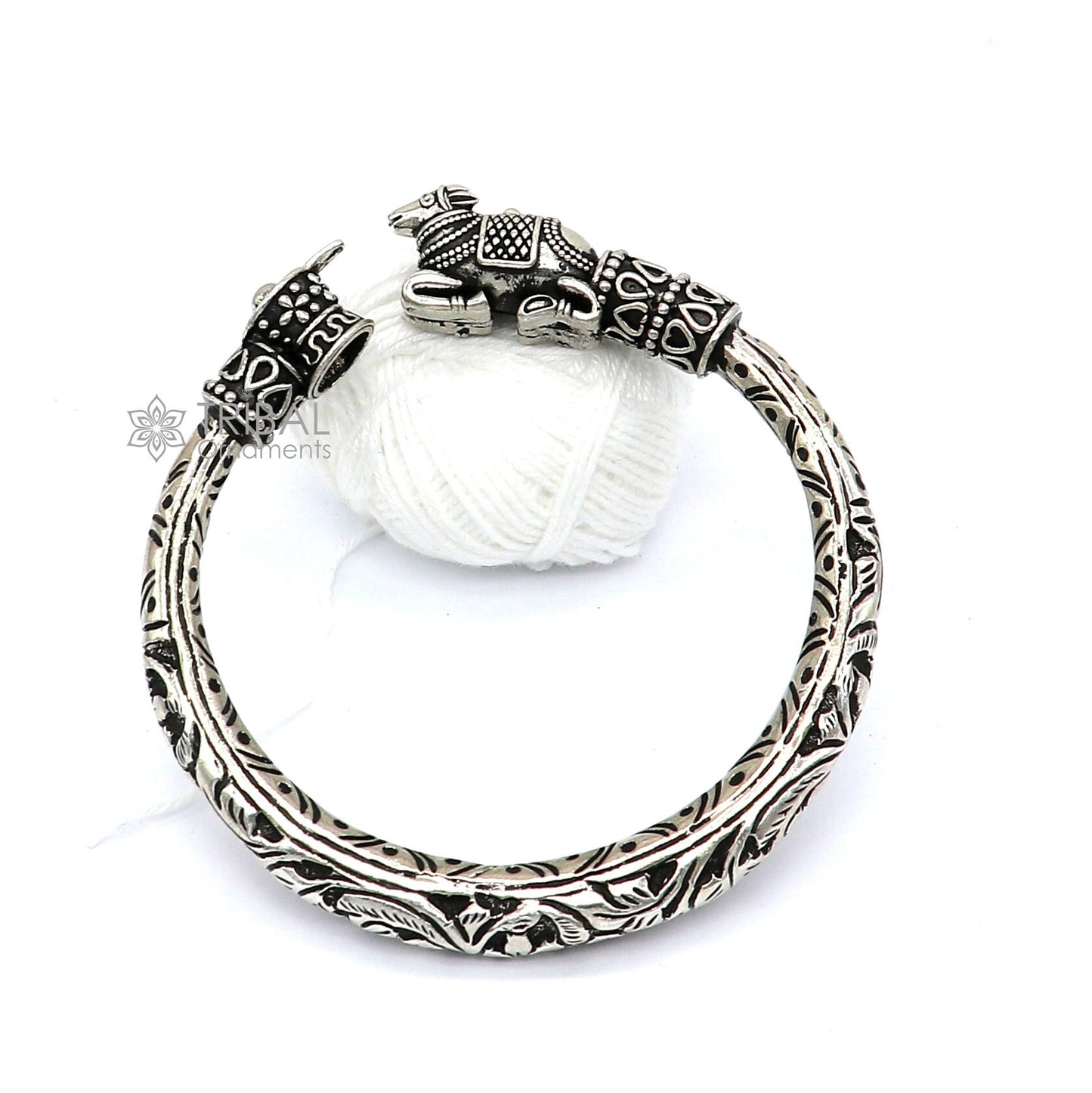 Lord Shiva lingam With Nandi maharaj design 925 sterling silver handmade bangle bracelet kada nsk821 - TRIBAL ORNAMENTS