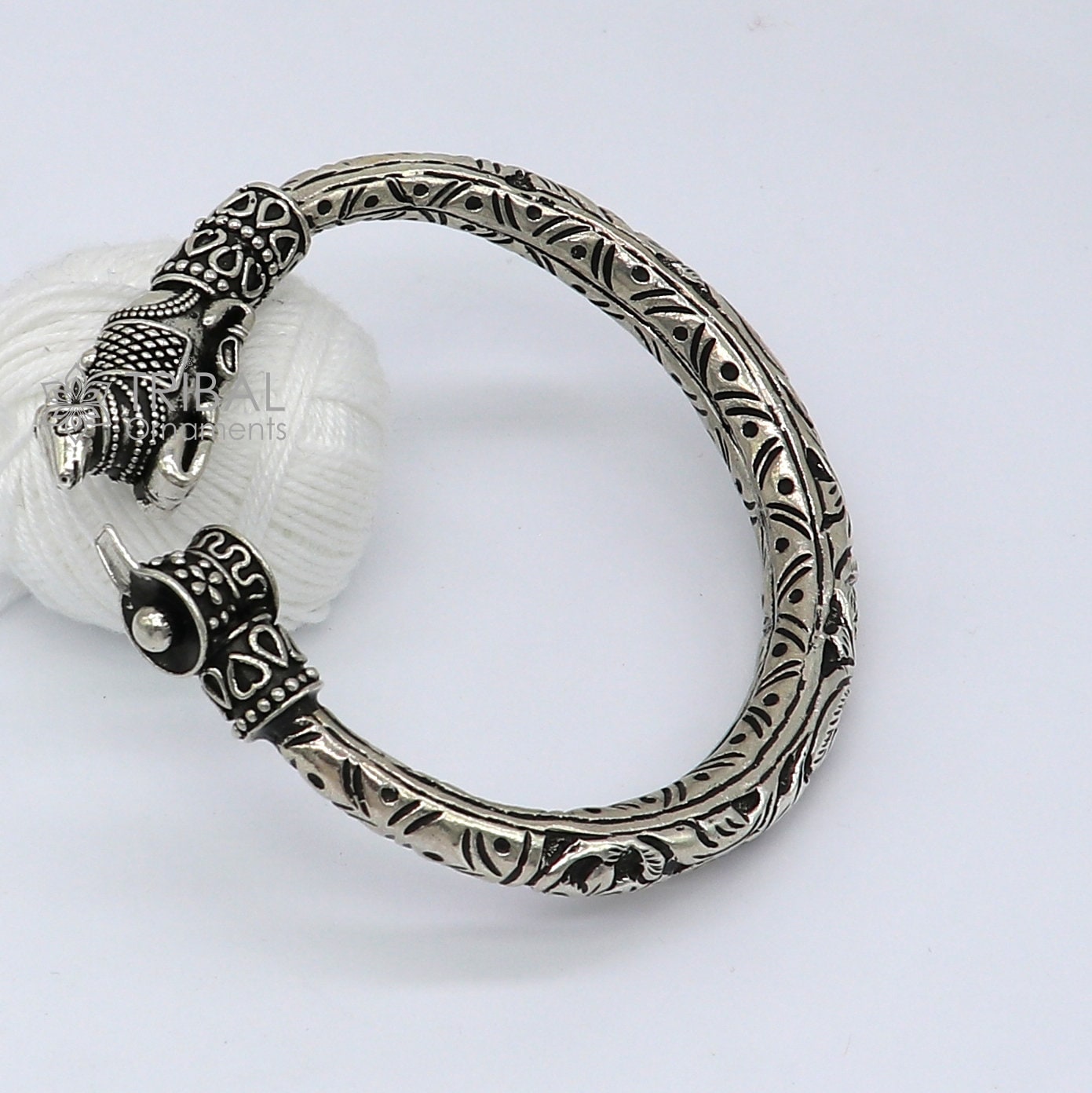 Lord Shiva lingam With Nandi maharaj design 925 sterling silver handmade bangle bracelet kada nsk821 - TRIBAL ORNAMENTS