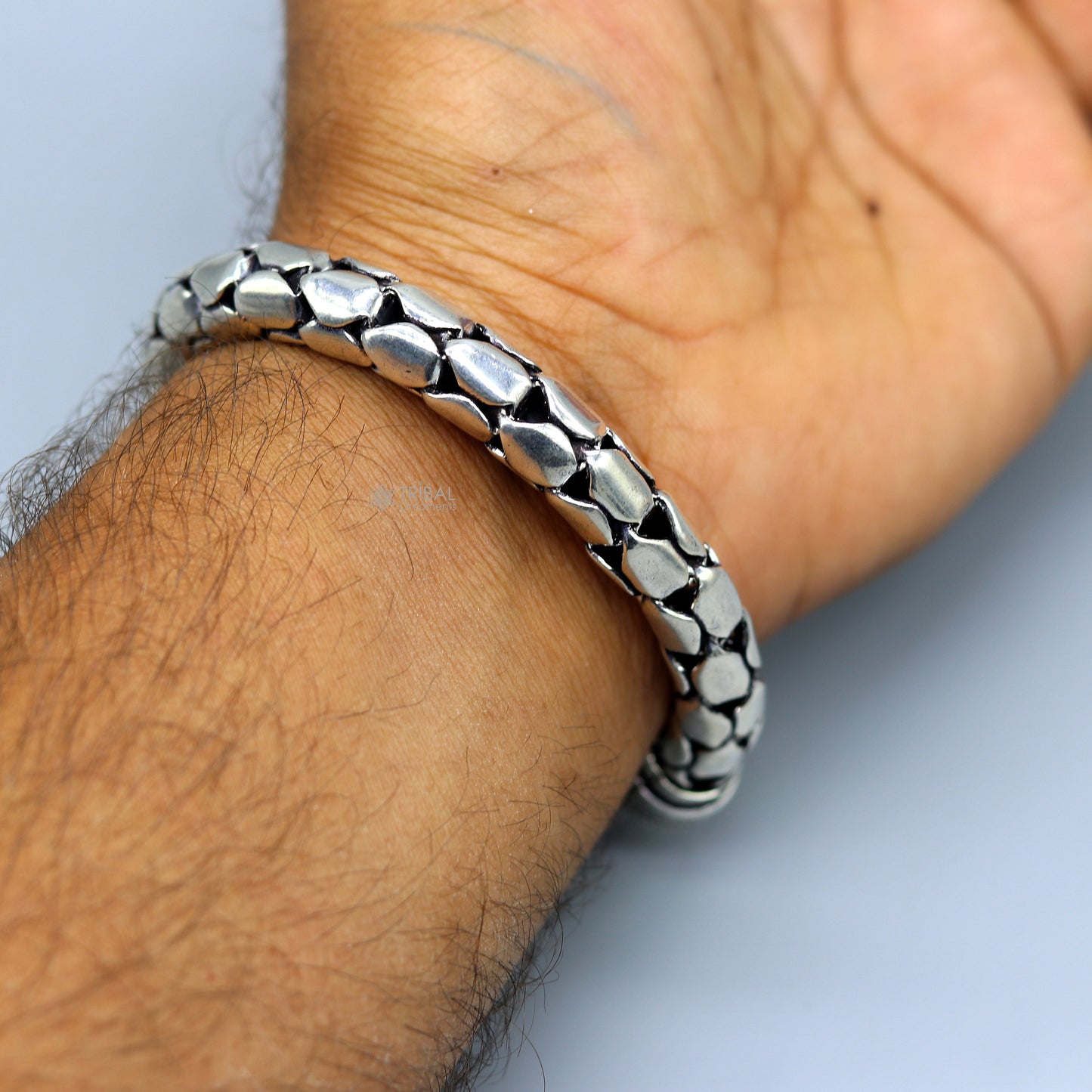 9 inches 10mm 925 sterling silver handmade unique viper snake design heavy men's bracelet, Amazing royal jewelry sbr738 - TRIBAL ORNAMENTS