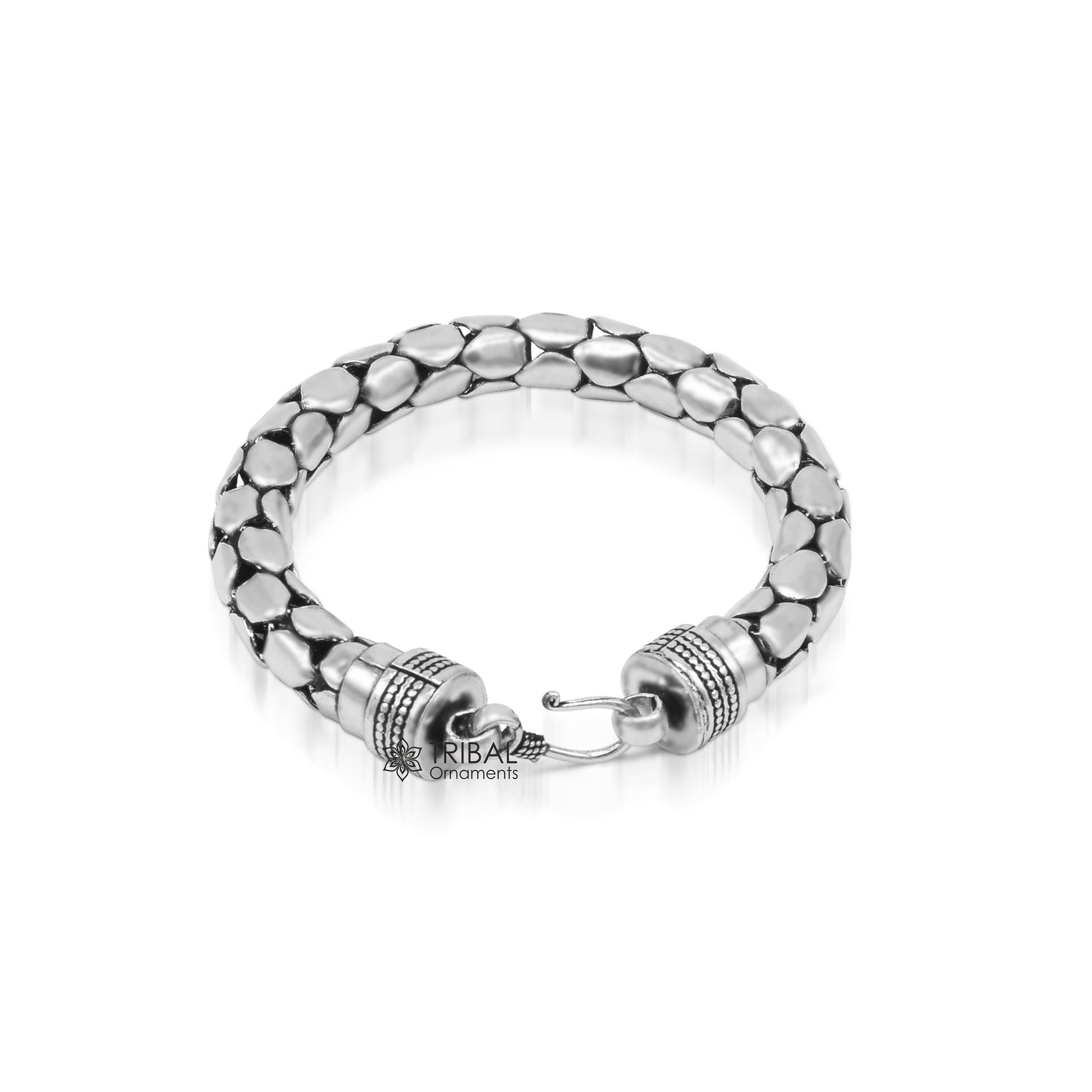 9 inches 10mm 925 sterling silver handmade unique viper snake design heavy men's bracelet, Amazing royal jewelry sbr738 - TRIBAL ORNAMENTS