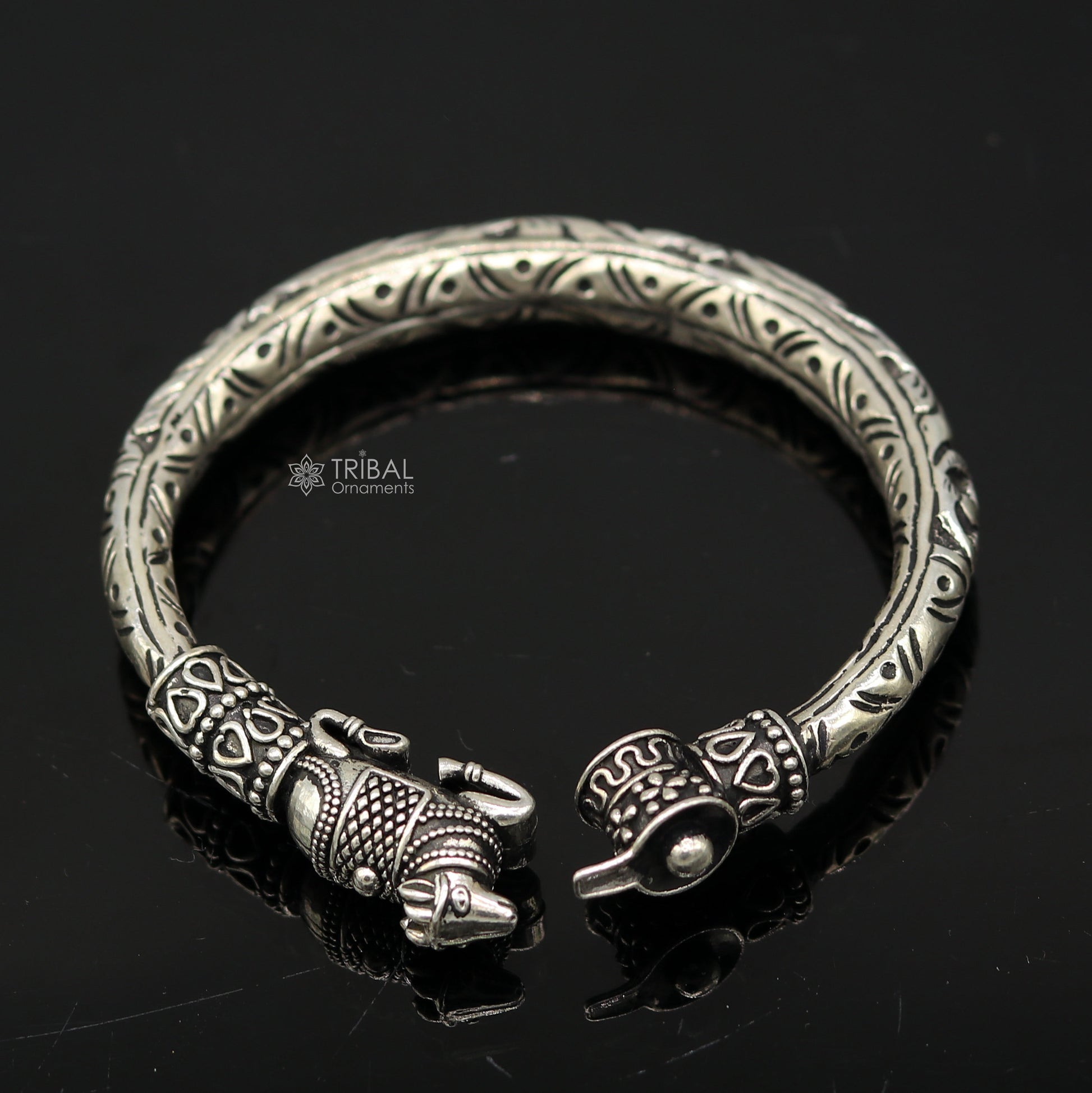 Lord Shiva lingam With Nandi maharaj design 925 sterling silver handmade bangle bracelet kada nsk821 - TRIBAL ORNAMENTS