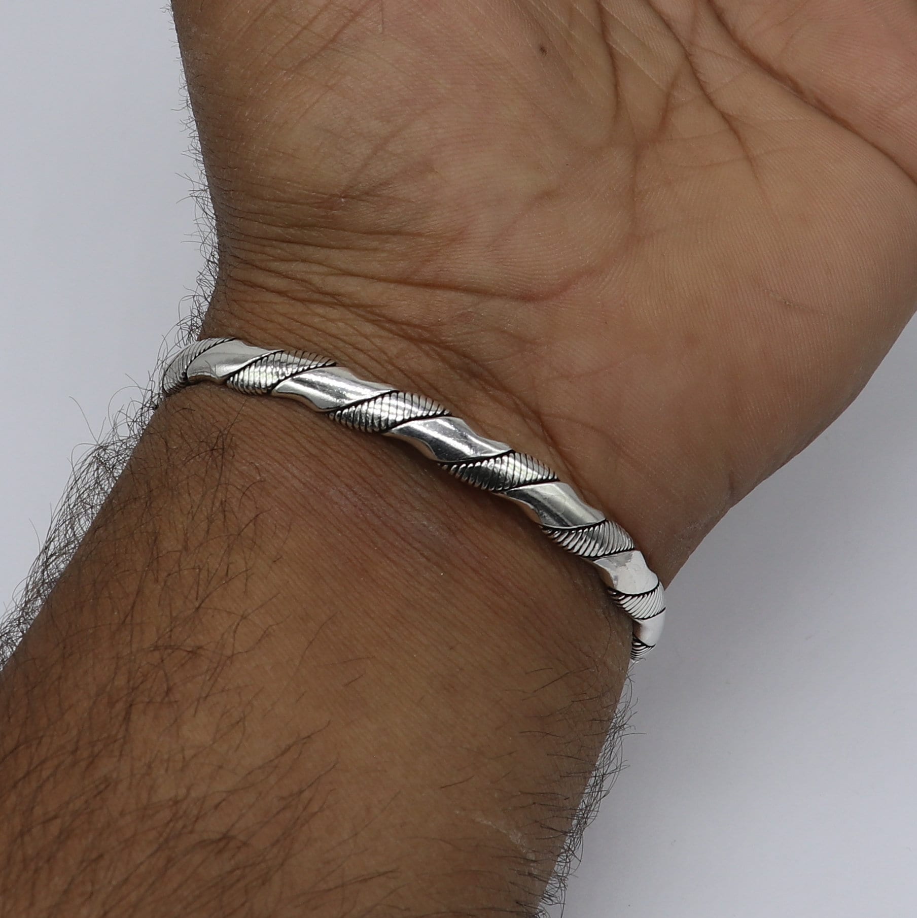Plain shiny solid 925 sterling silver handmade adjustable cuff bangle bracelet unsex gifting jewelry CUFF223 - TRIBAL ORNAMENTS