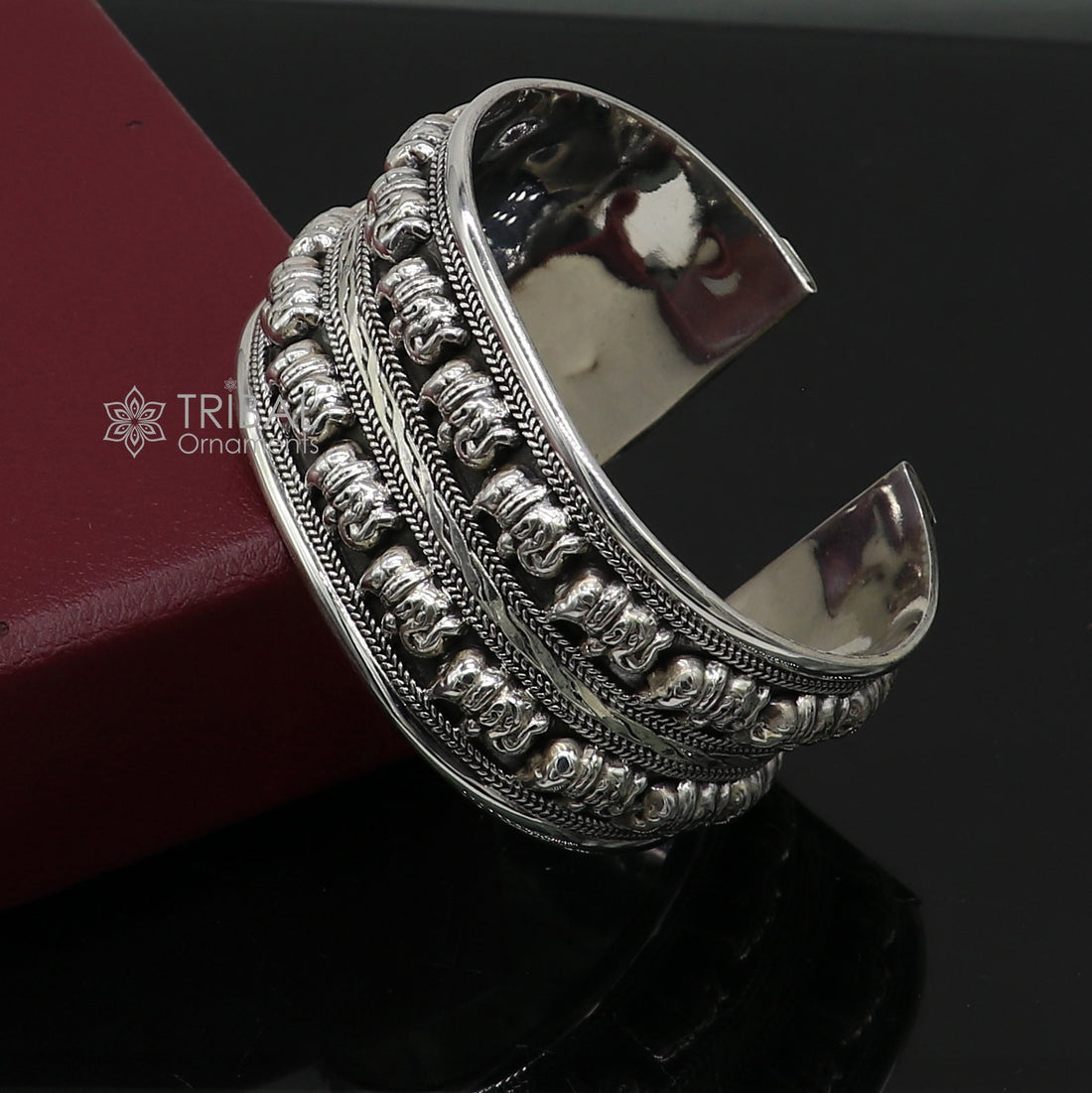 925 sterling silver handmade adjustable Elephant design cuff bangle bracelet  CUFF224 - TRIBAL ORNAMENTS