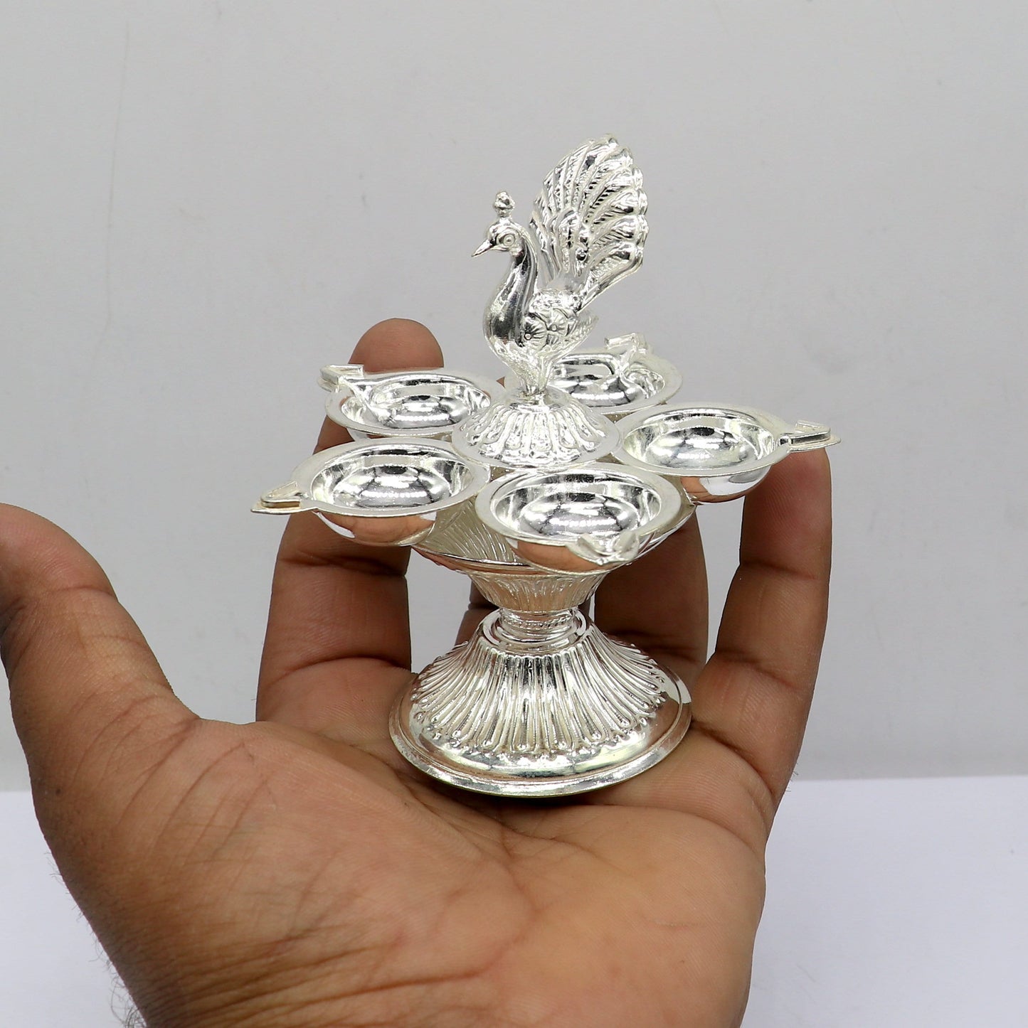 925 sterling silver handcrafted design 5 lamp/ Deepak, silver article, puja utensils, silver figurine su1292 - TRIBAL ORNAMENTS