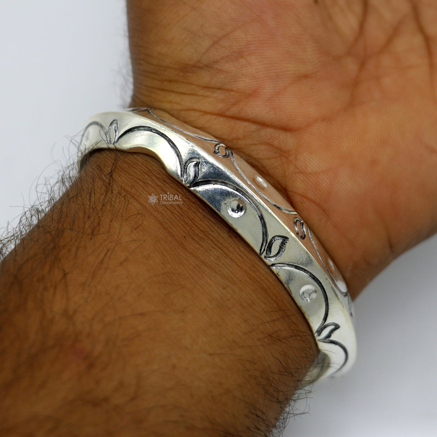 925 sterling silver solid adjustable heavy kada bracelet for men, amazing indian traditional cultural design plain kada nsk824