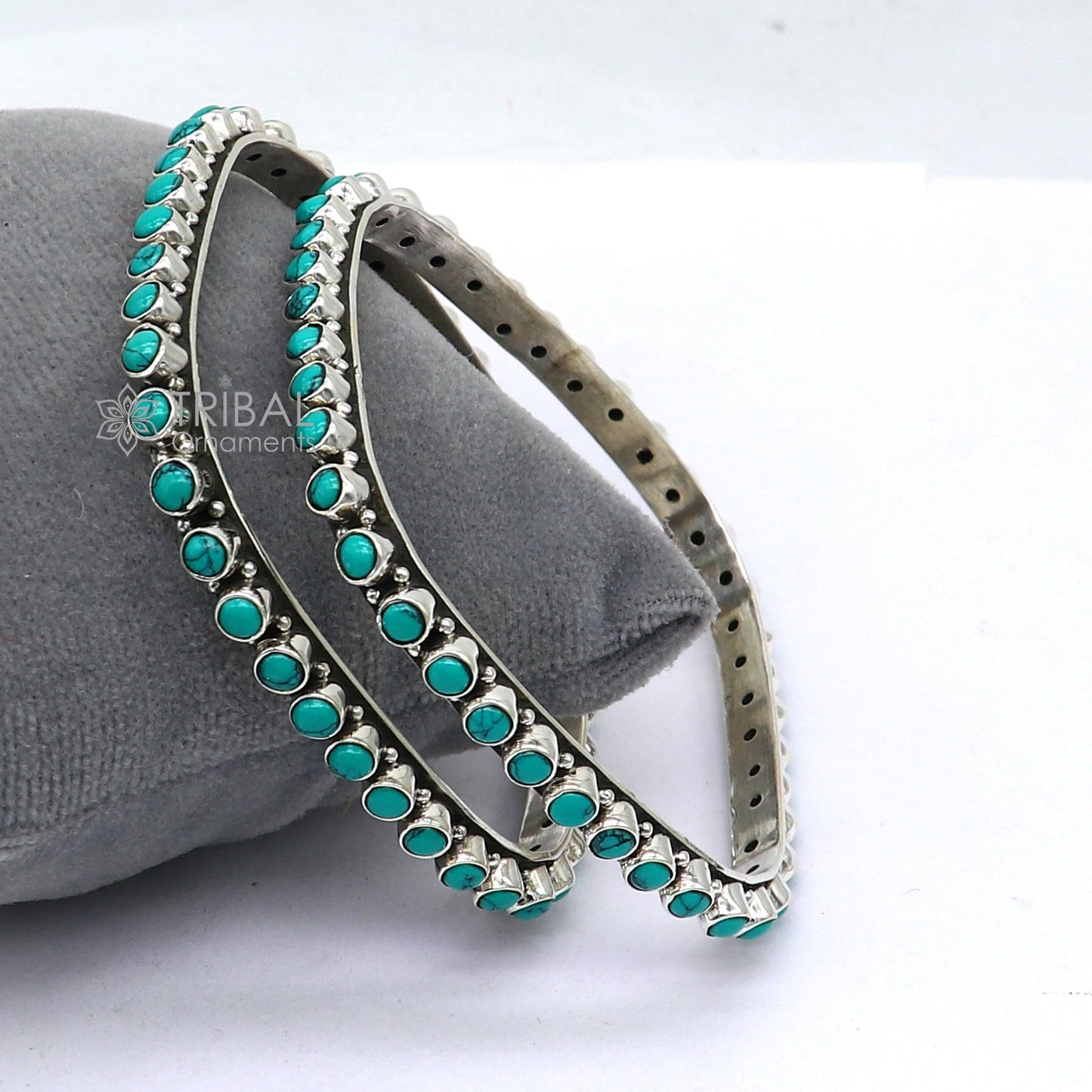 925 sterling silver vintage Waved design turquoise stone bangle bracelet kada, best gift for brides ethnic jewelry nba419 - TRIBAL ORNAMENTS