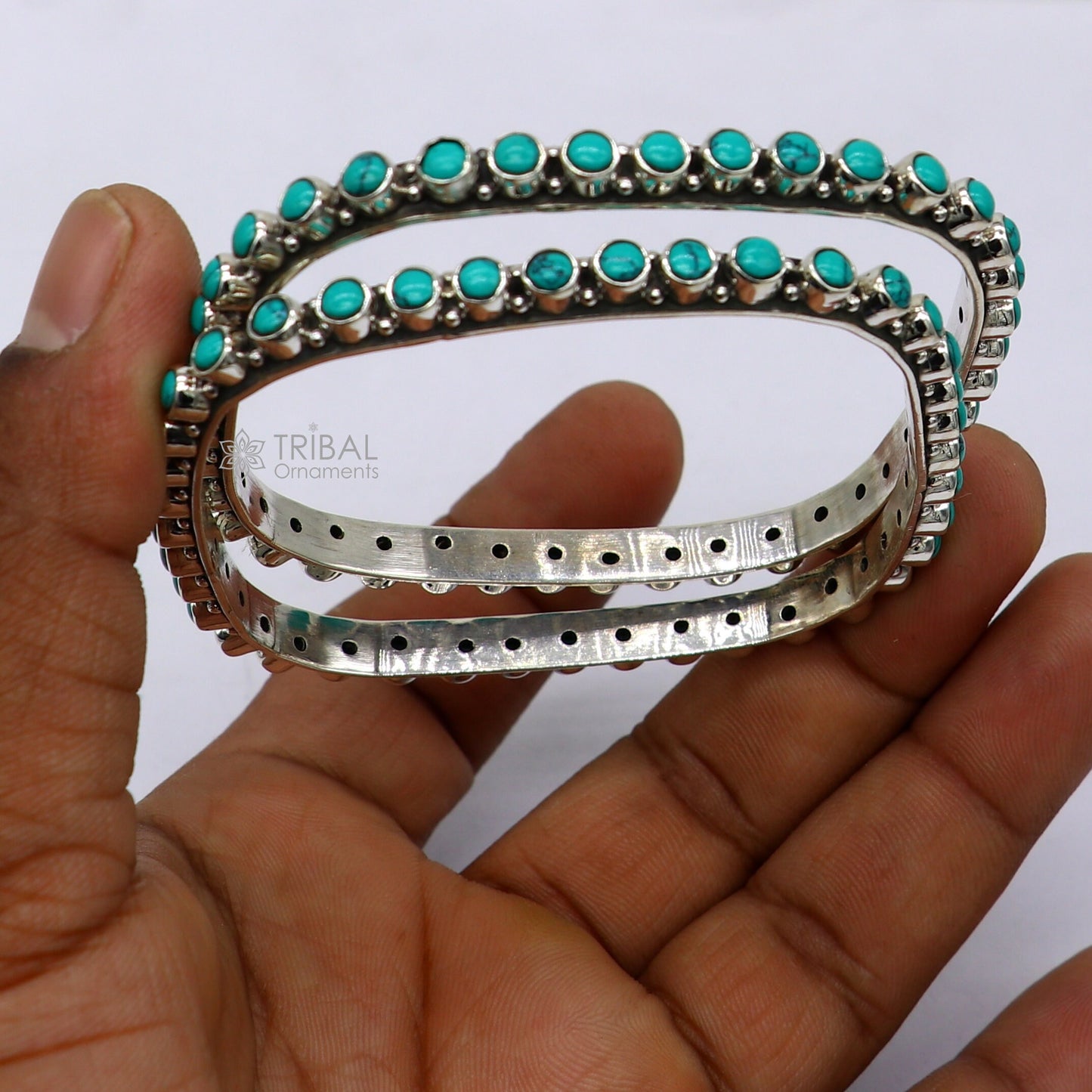 925 sterling silver vintage Waved design turquoise stone bangle bracelet kada, best gift for brides ethnic jewelry nba419 - TRIBAL ORNAMENTS