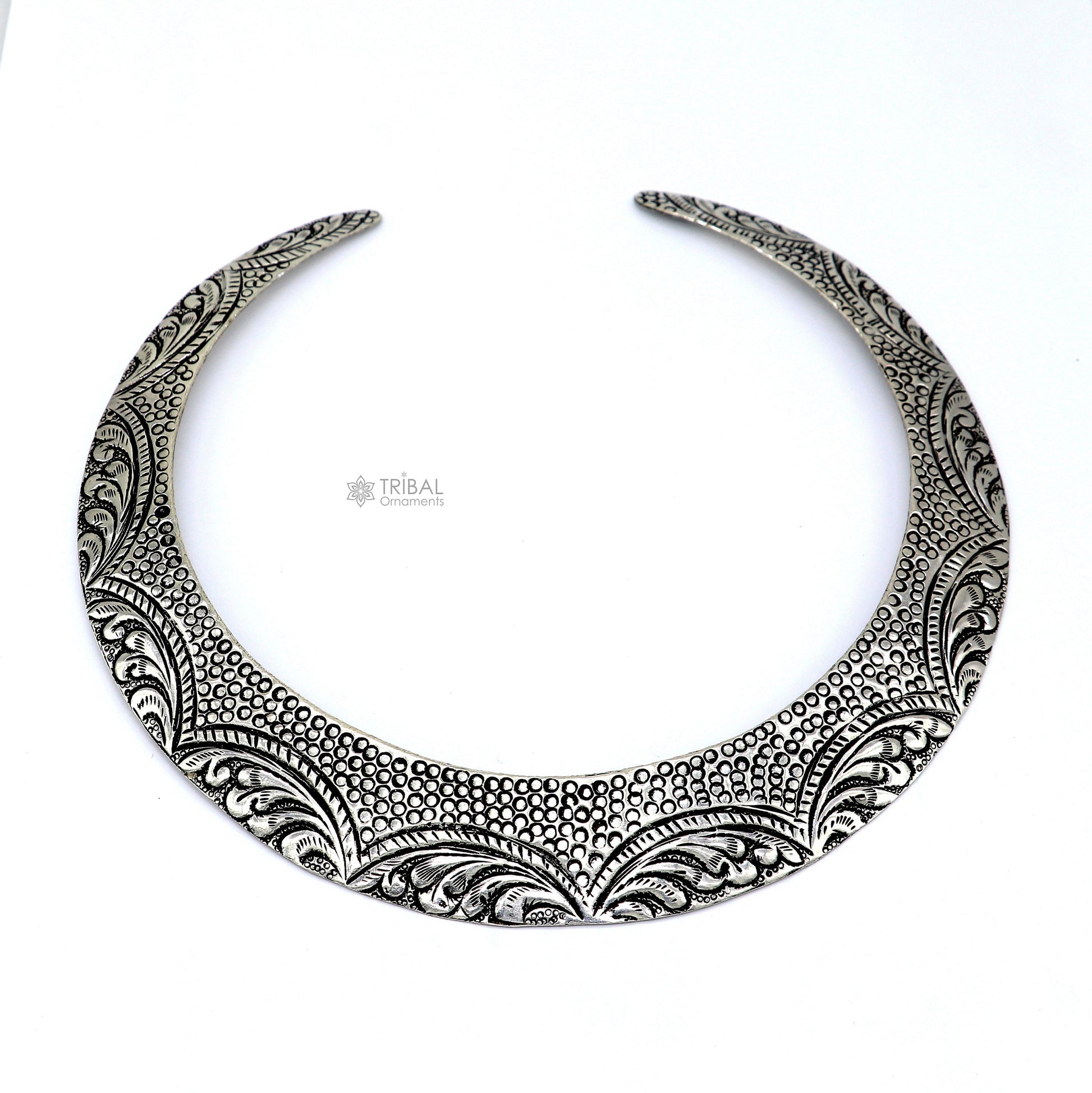 Vintage Indian traditional style trendy 925 sterling silver customized chitai/kandrai work Chokar necklace, choker tribal jewelry SET679 - TRIBAL ORNAMENTS