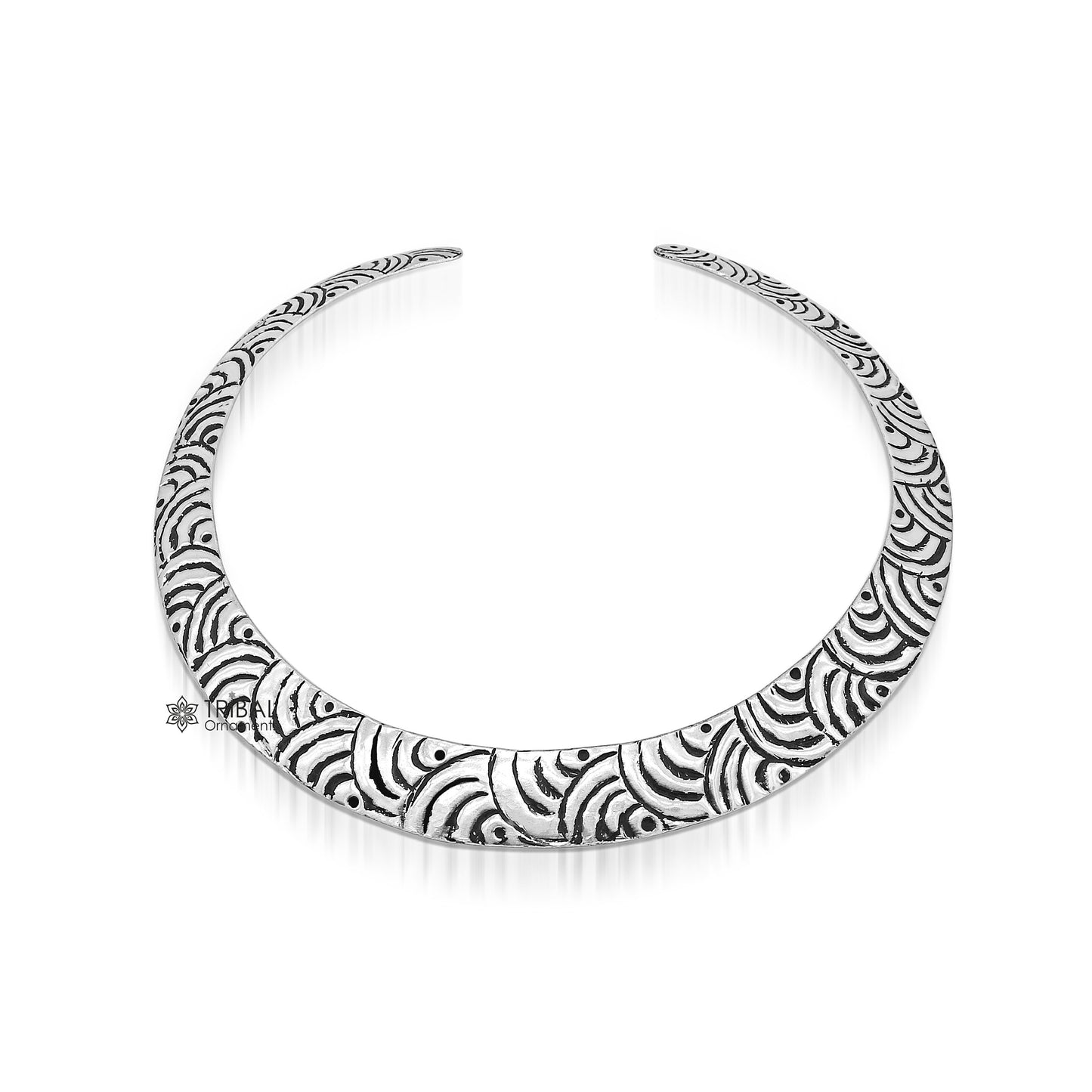 Vintage Indian traditional style trendy 925 sterling silver chitai work Chokar necklace, choker tribal jewelry SET680 - TRIBAL ORNAMENTS