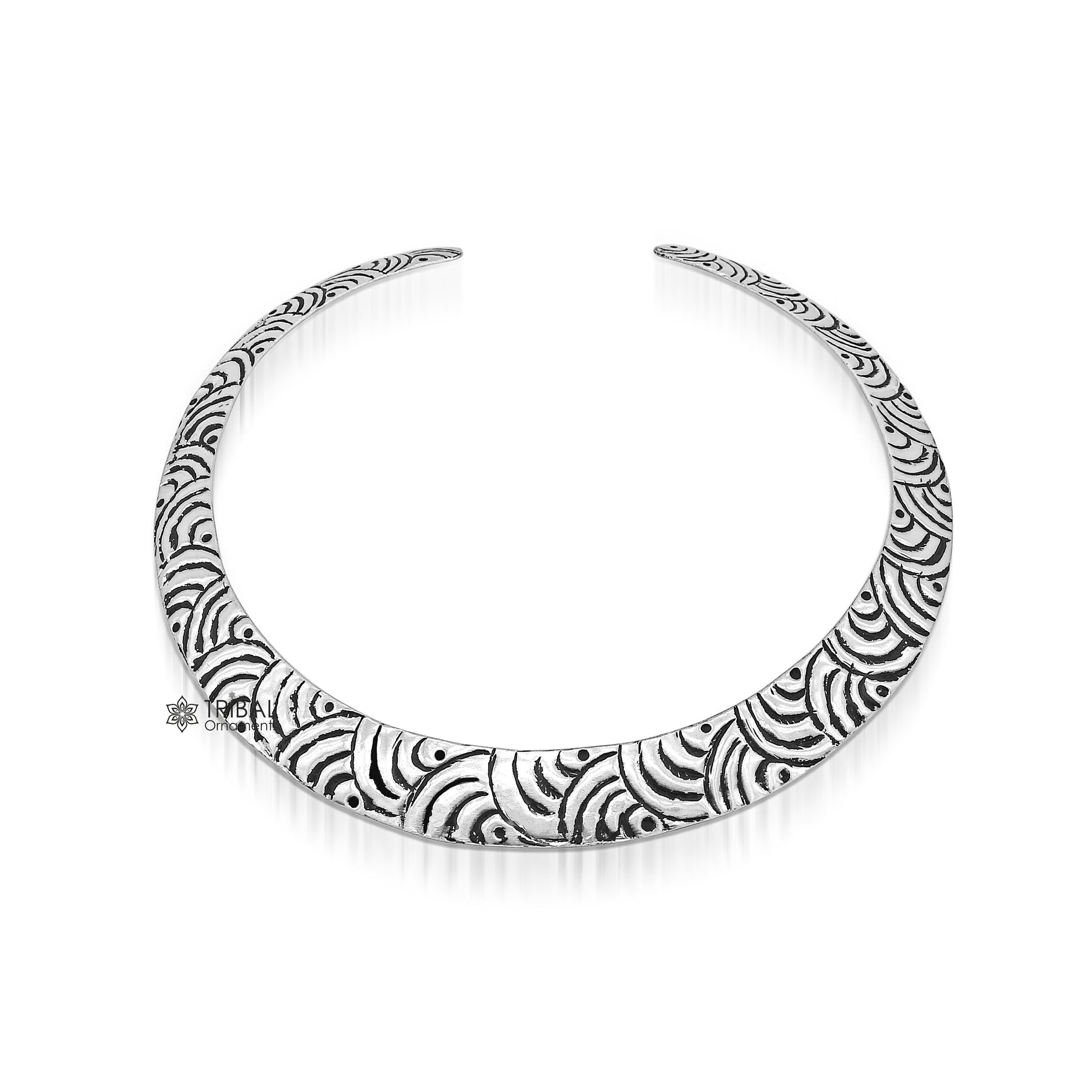 Vintage Indian traditional style trendy 925 sterling silver chitai work Chokar necklace, choker tribal jewelry SET680 - TRIBAL ORNAMENTS