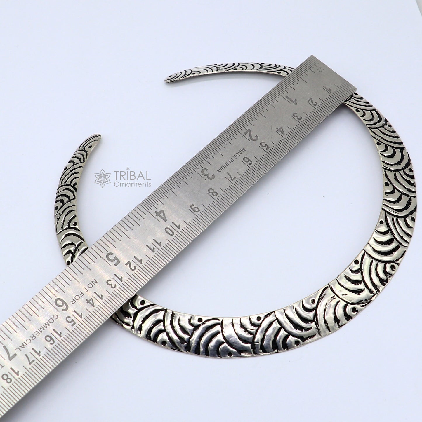 Vintage Indian traditional style trendy 925 sterling silver chitai work Chokar necklace, choker tribal jewelry SET680 - TRIBAL ORNAMENTS