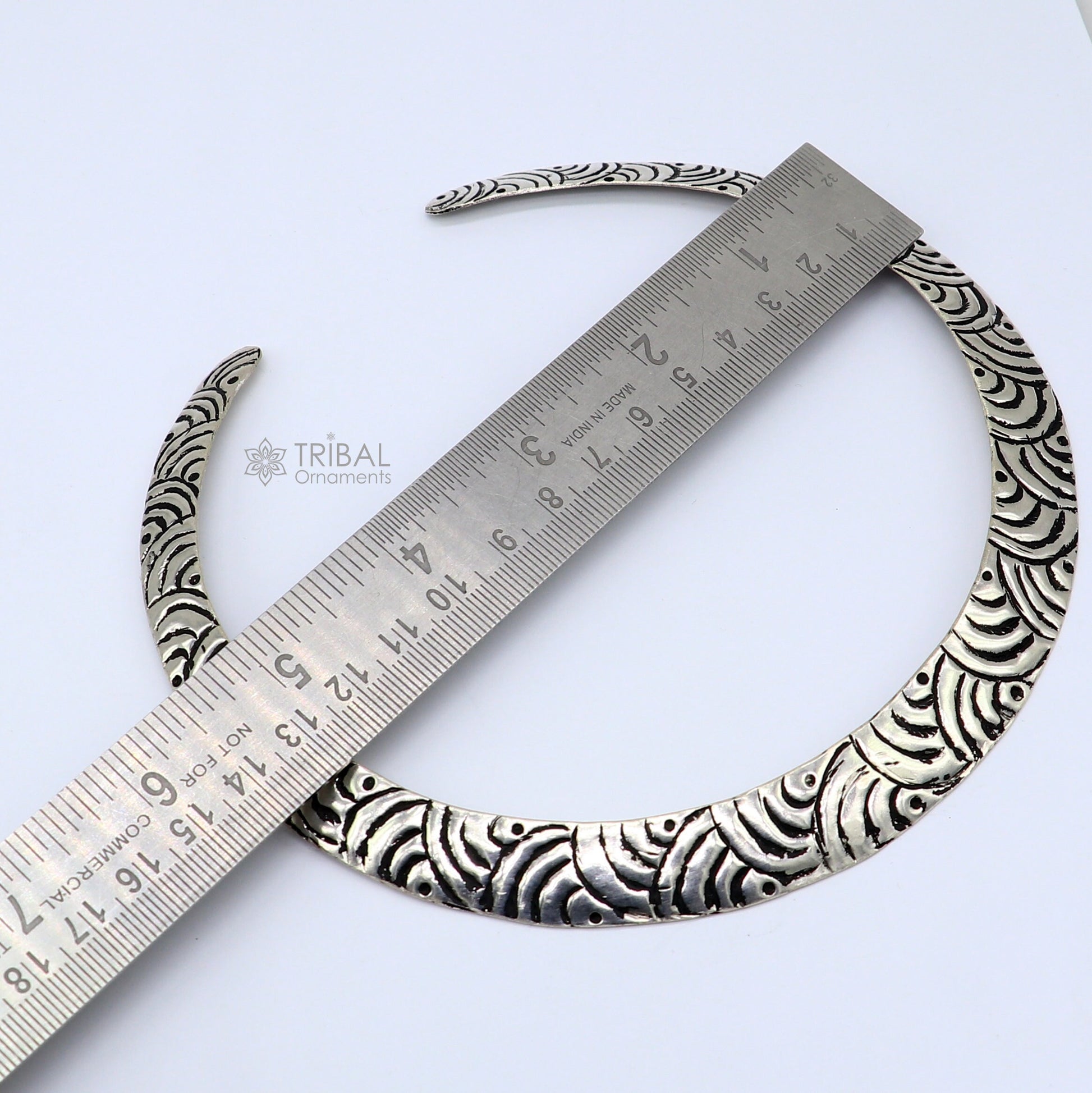 Vintage Indian traditional style trendy 925 sterling silver chitai work Chokar necklace, choker tribal jewelry SET680 - TRIBAL ORNAMENTS