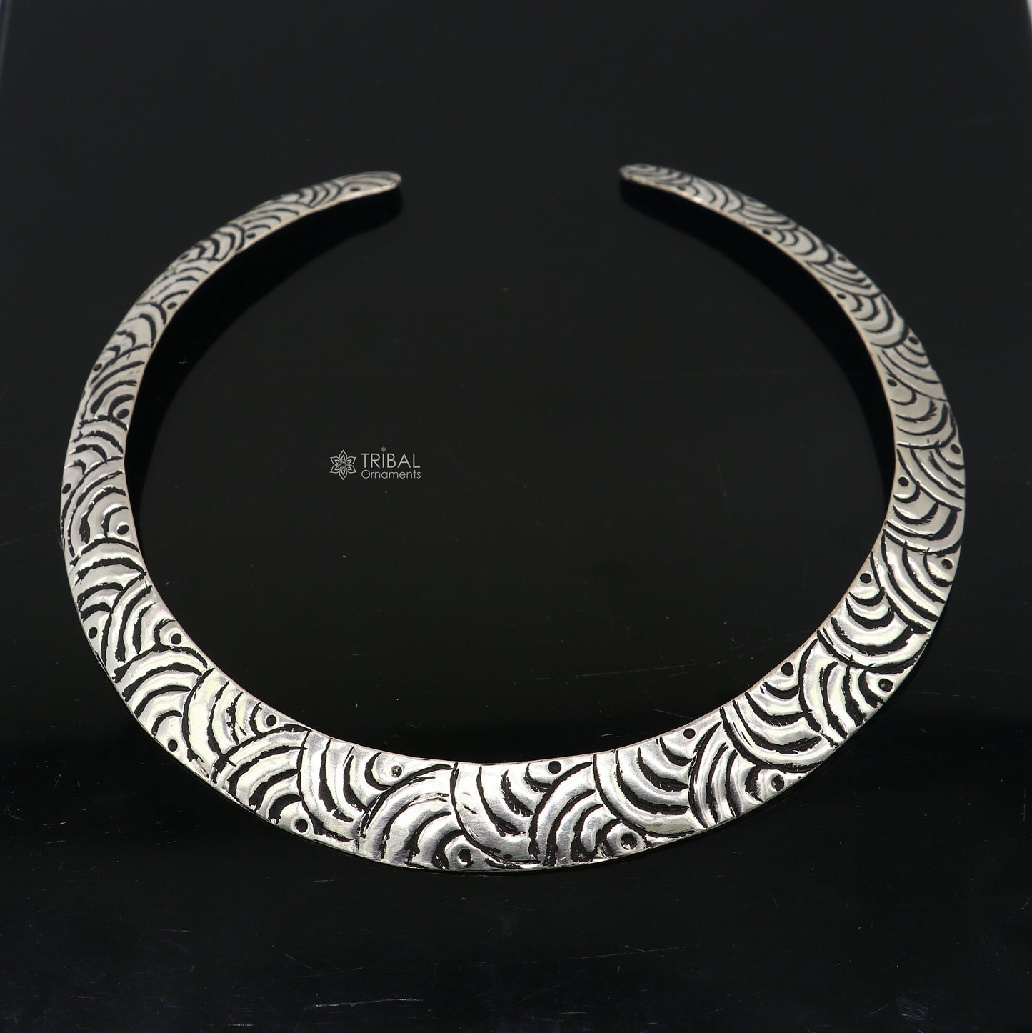 Vintage Indian traditional style trendy 925 sterling silver chitai work Chokar necklace, choker tribal jewelry SET680 - TRIBAL ORNAMENTS