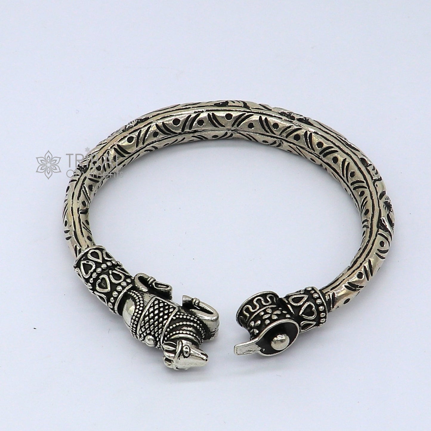 Lord Shiva lingam With Nandi maharaj design 925 sterling silver handmade bangle bracelet kada nsk821 - TRIBAL ORNAMENTS