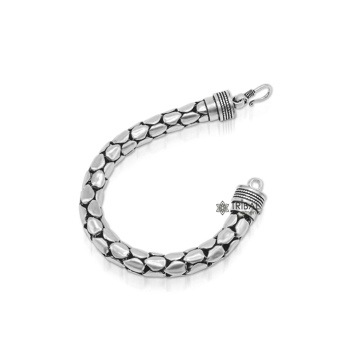 9 inches 10mm 925 sterling silver handmade unique viper snake design heavy men's bracelet, Amazing royal jewelry sbr738 - TRIBAL ORNAMENTS