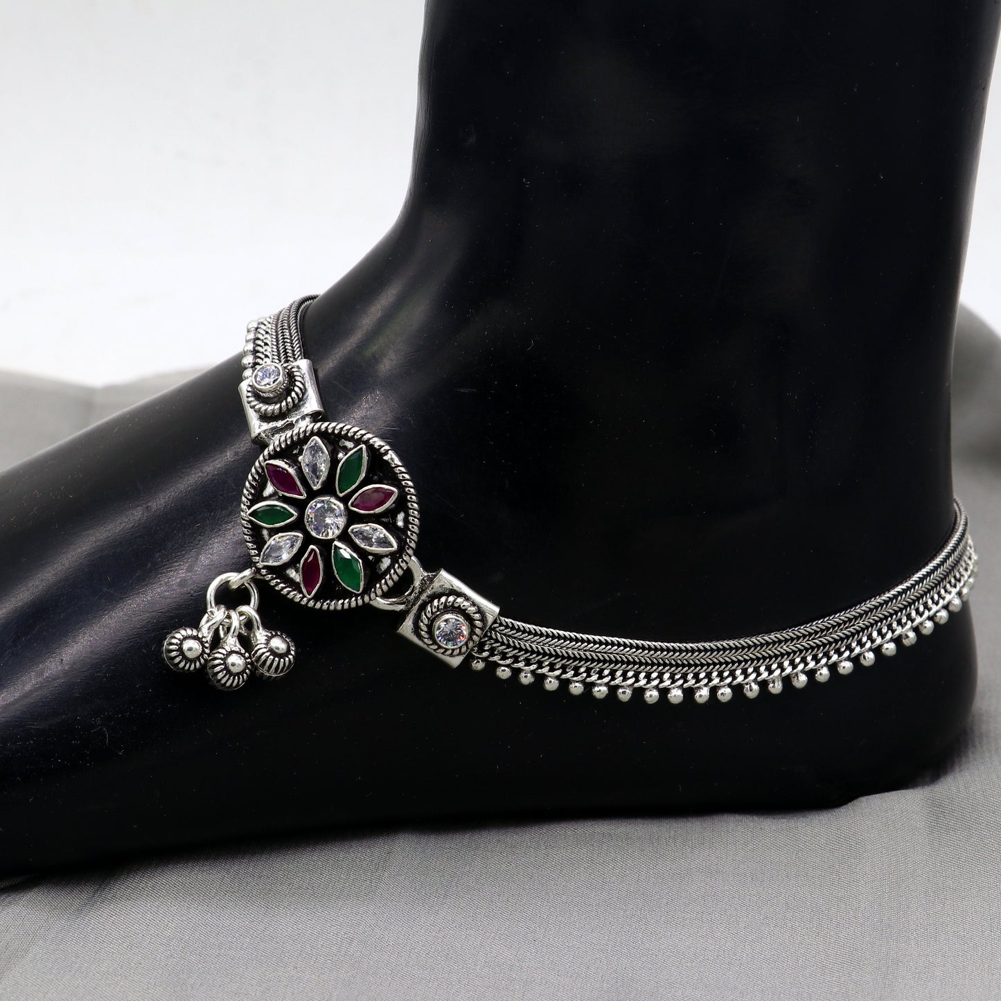 925 sterling silver handmade stylish Multicolor stone chain anklets amazing Ankle bracelet for gifting belly dance jewelry ank621