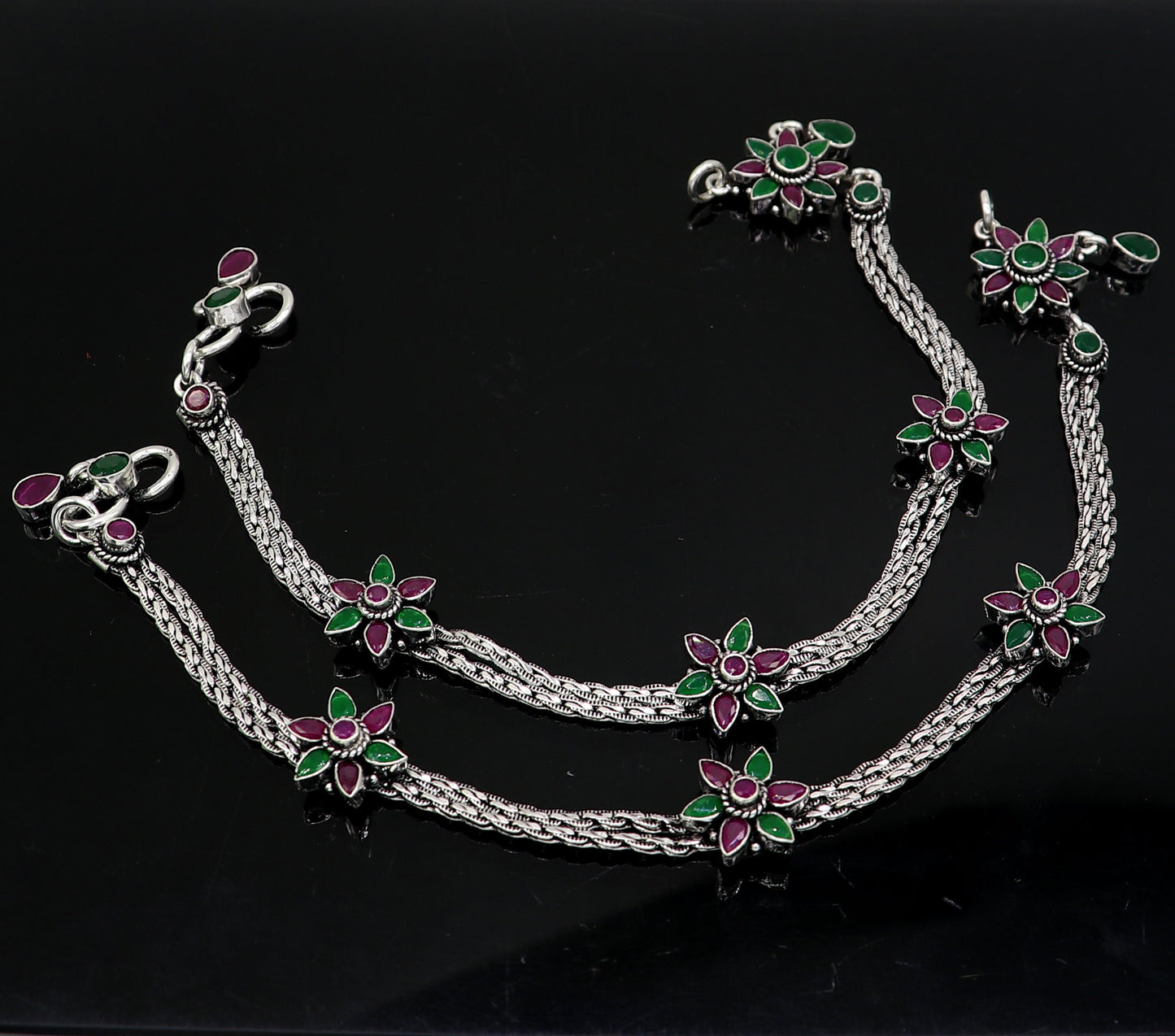 925 sterling silver handmade stylish Multicolor stone flower anklets amazing Ankle bracelet for gifting belly dance jewelry ank624