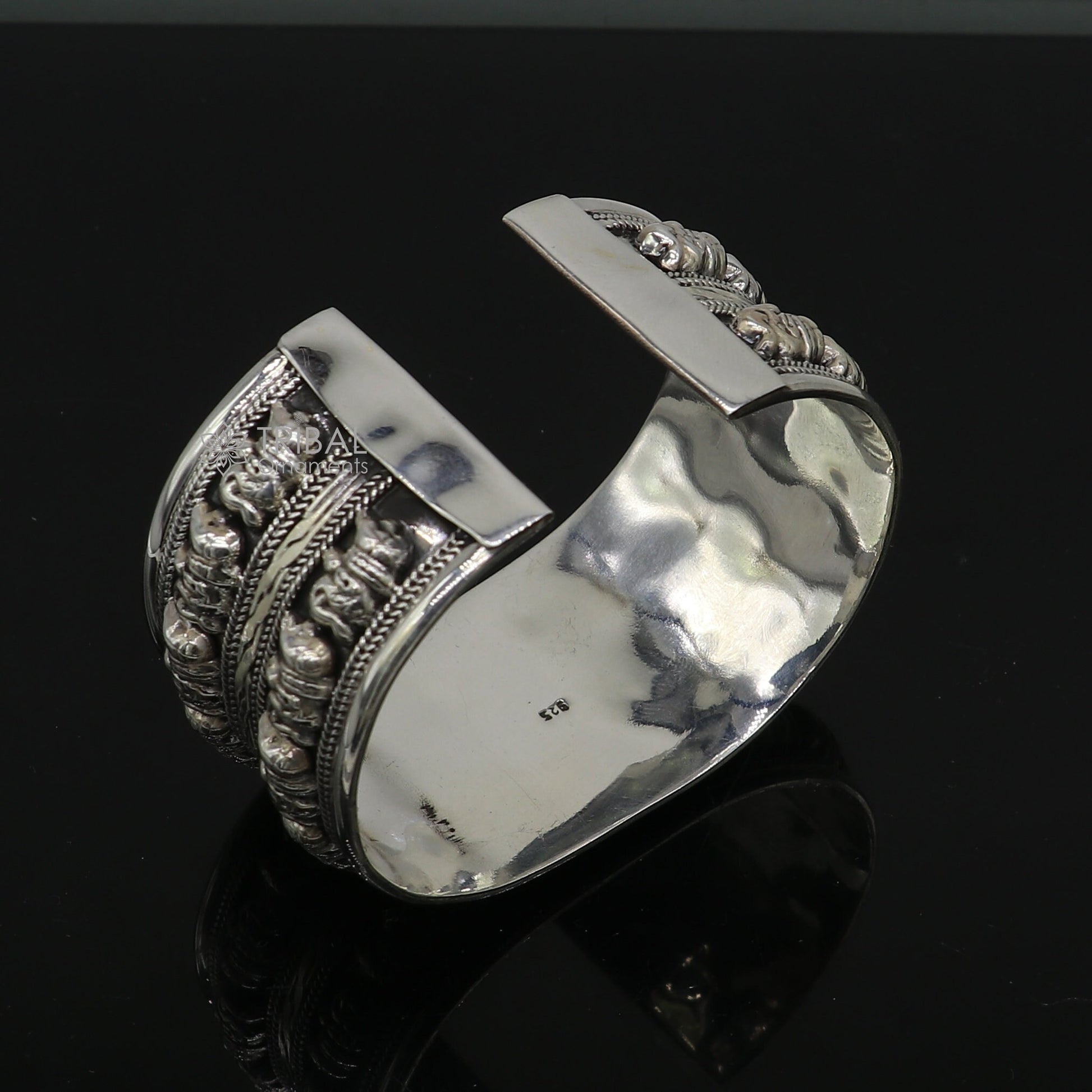 925 sterling silver handmade adjustable Elephant design cuff bangle bracelet  CUFF224 - TRIBAL ORNAMENTS