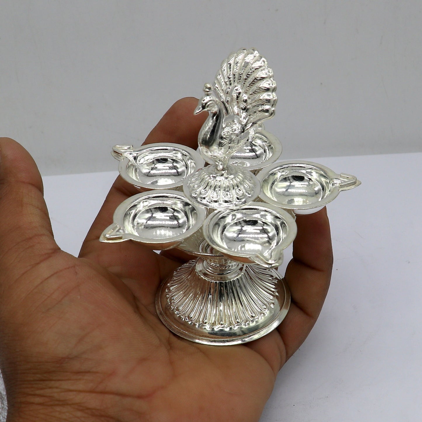 925 sterling silver handcrafted design 5 lamp/ Deepak, silver article, puja utensils, silver figurine su1292