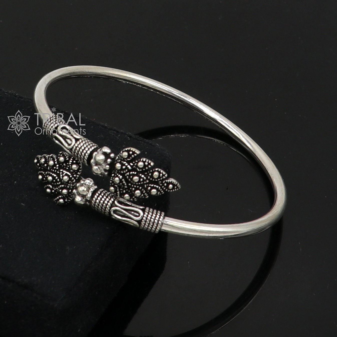 Peacock feather design 925 sterling silver cuff bracelet kada for girl's women's silver jewelry cuff238