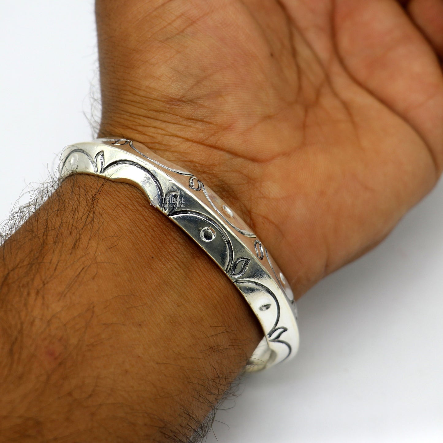 925 sterling silver solid adjustable heavy kada bracelet for men, amazing indian traditional cultural design plain kada nsk824