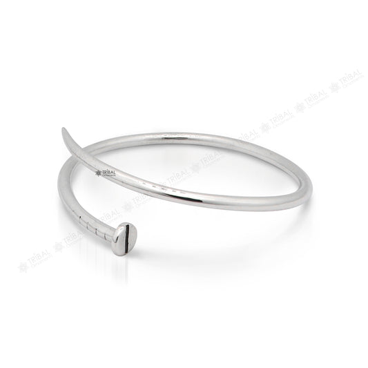 925 sterling silver handmade solid round plain adjustable cuff bracelet, cuff kada unsex gifting jewelry solid silver kada cuff160
