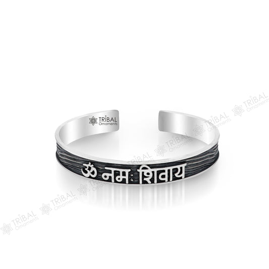 Handmade 925 Sterling silver Lord Shiva mantra bracelet "Aum Namah Shivay "Adjustable cuff kada bangle for mens and girls cuff228