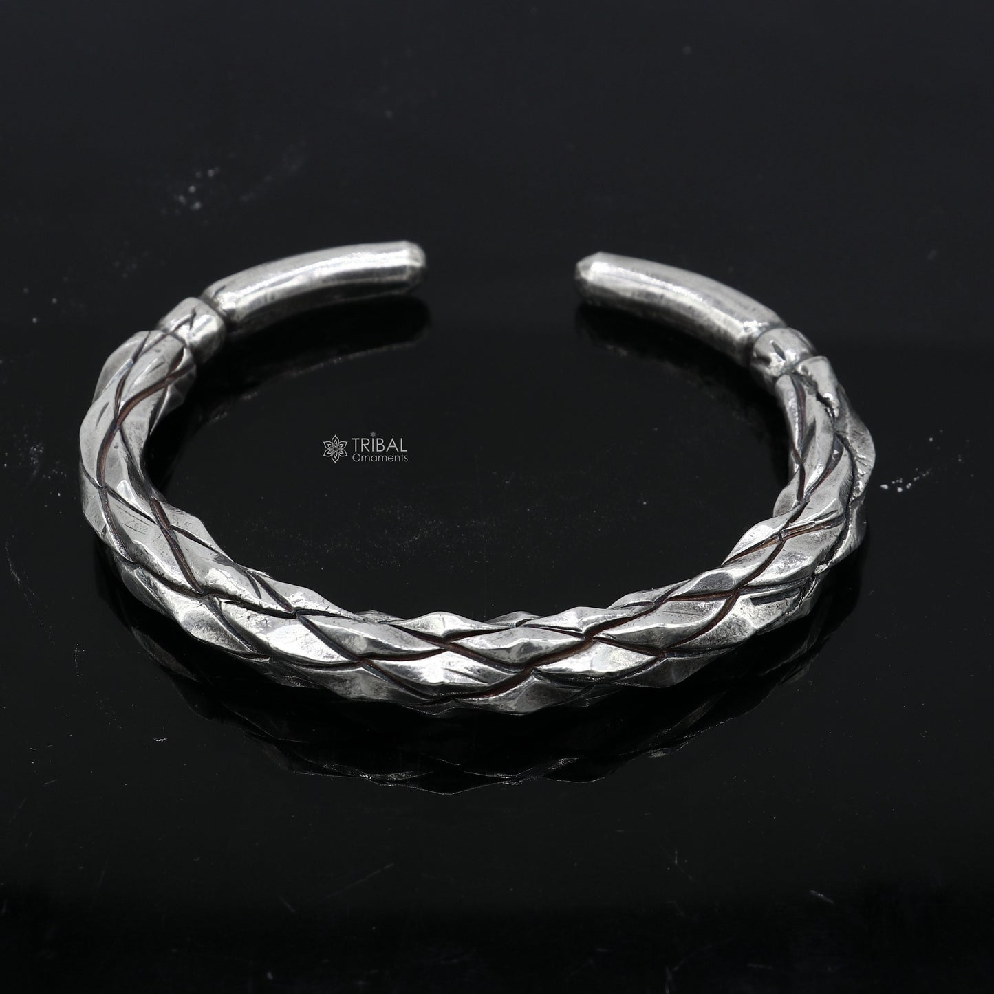 925 sterling silver solid adjustable heavy kada bracelet for men, amazing indian traditional cultural design plain kada nsk834 - TRIBAL ORNAMENTS