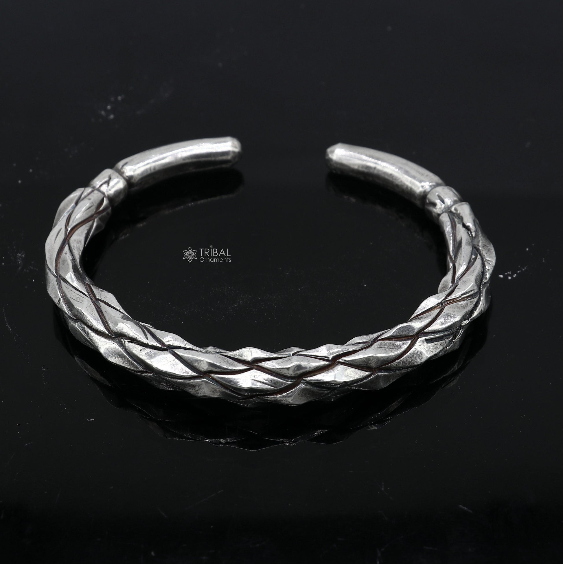925 sterling silver solid adjustable heavy kada bracelet for men, amazing indian traditional cultural design plain kada nsk834 - TRIBAL ORNAMENTS