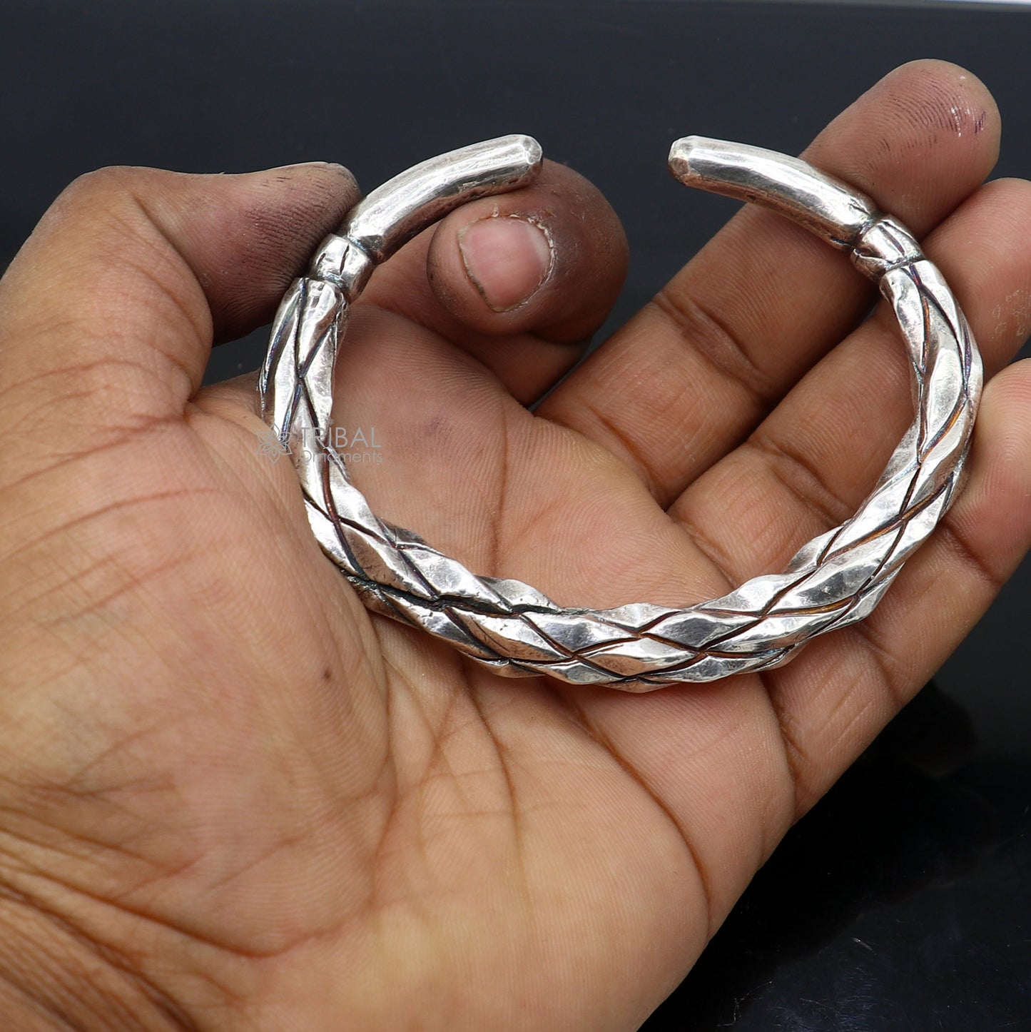 925 sterling silver solid adjustable heavy kada bracelet for men, amazing indian traditional cultural design plain kada nsk834 - TRIBAL ORNAMENTS