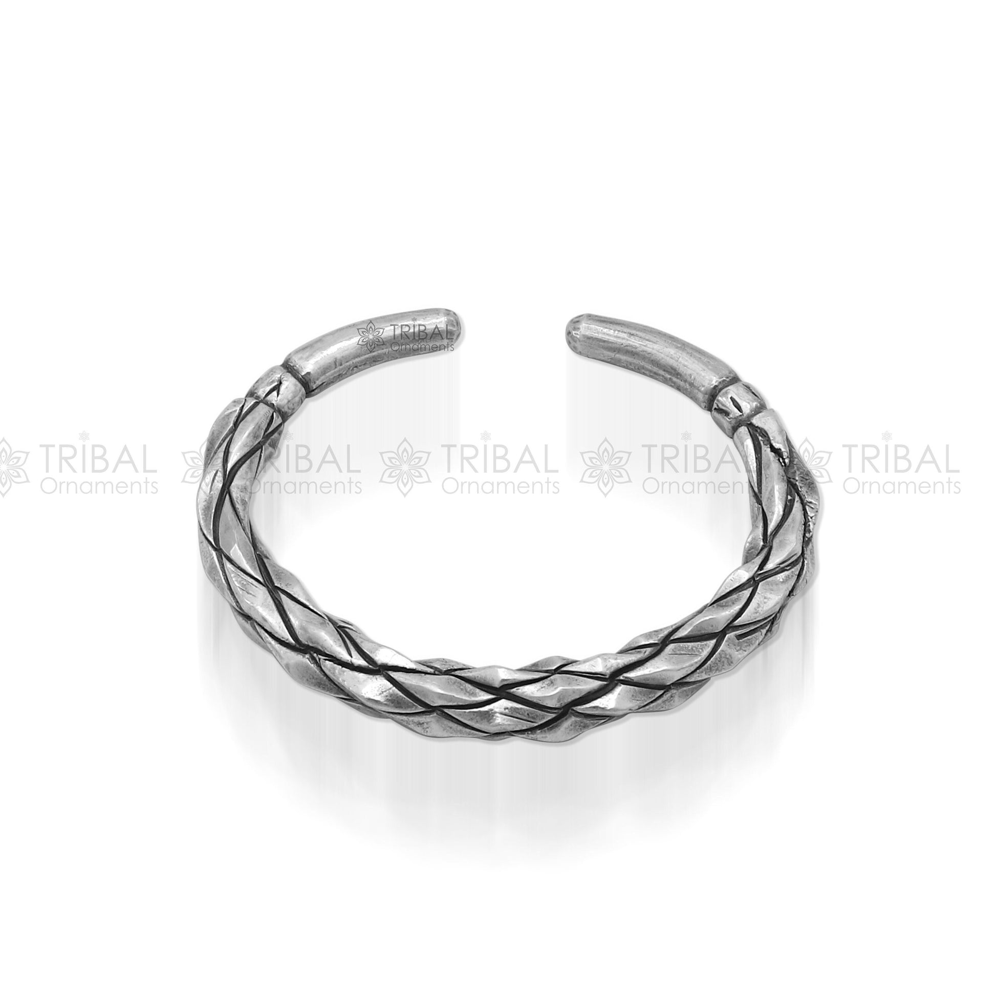 925 sterling silver solid adjustable heavy kada bracelet for men, amazing indian traditional cultural design plain kada nsk834 - TRIBAL ORNAMENTS