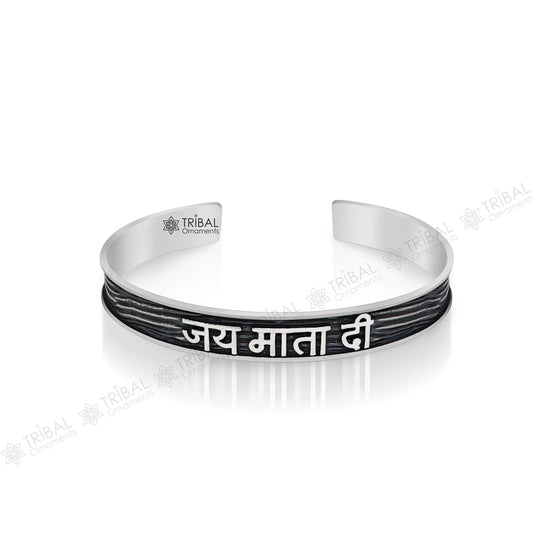 925 Sterling silver Goddess mantra bracelet "JAI MATA DI "Adjustable cuff kada bangle for mens and girls cuff234