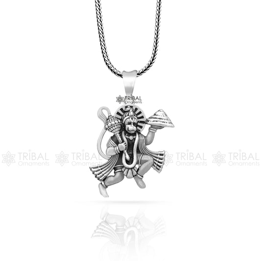 925 sterling silver handmade Hindu idol God Lord hanuman flying pendant, amazing divine lord bajarangbali pendant gifting jewelry NSP815