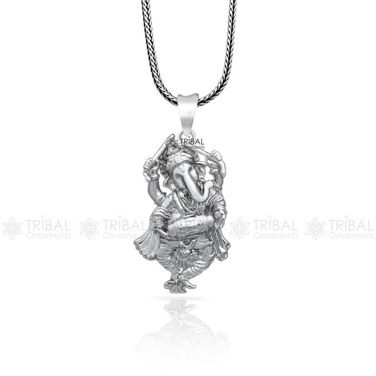 925 sterling silver Lord GANESHA unique dancing design pendant necklace, Lord Ganesha unique style handmade pendant for unisex gift  Nsp820