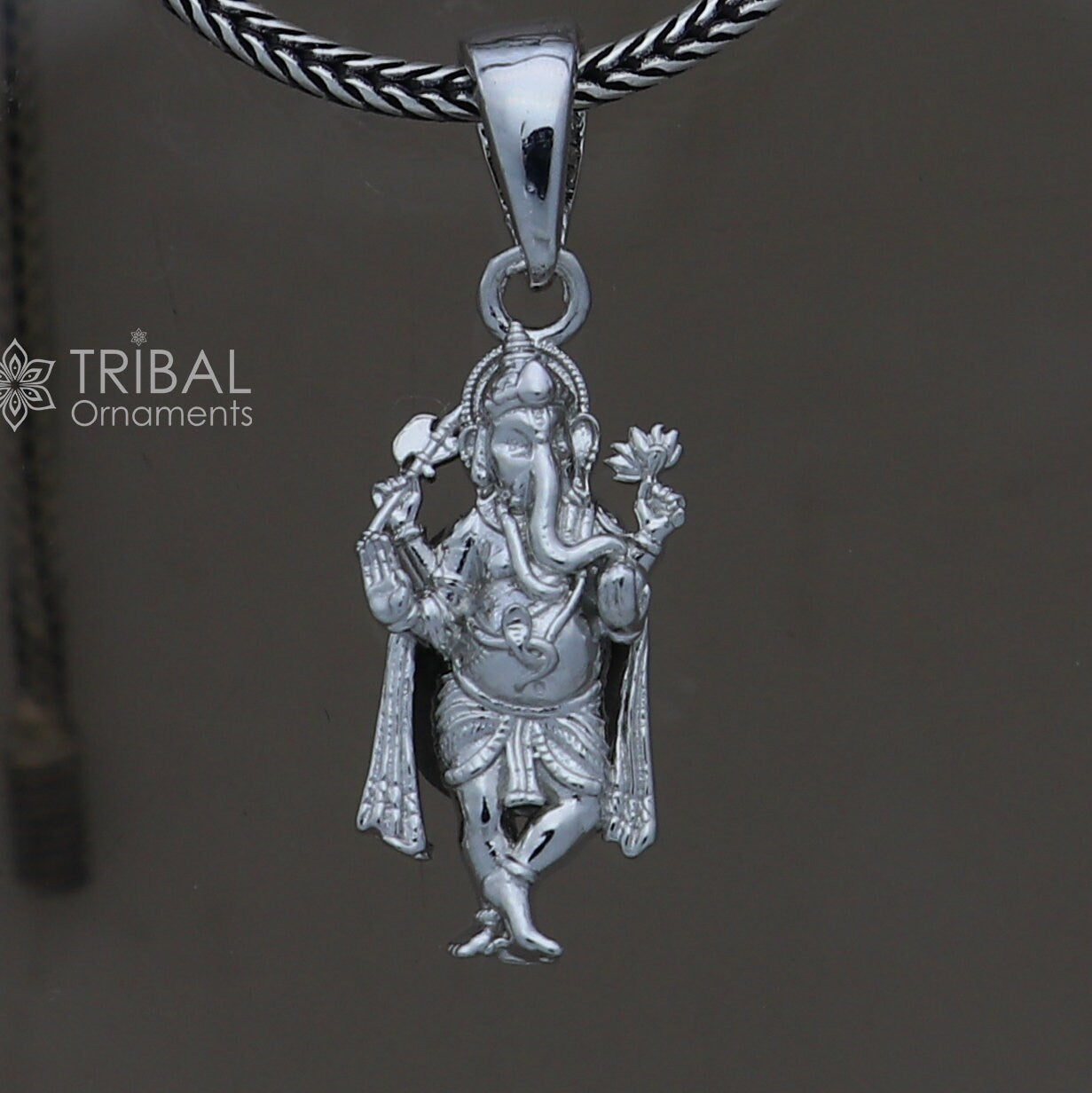 925 sterling silver Lord Ganesha standing design pendant necklace, Lord Ganesha unique style handmade pendant for unisex gift  Nsp829