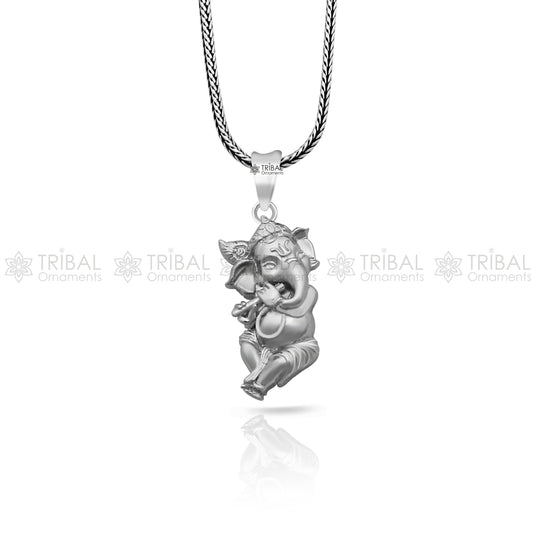 925 sterling silver Lord Ganesha standing design pendant necklace, Lord Ganesha unique style handmade pendant for unisex gift  Nsp832