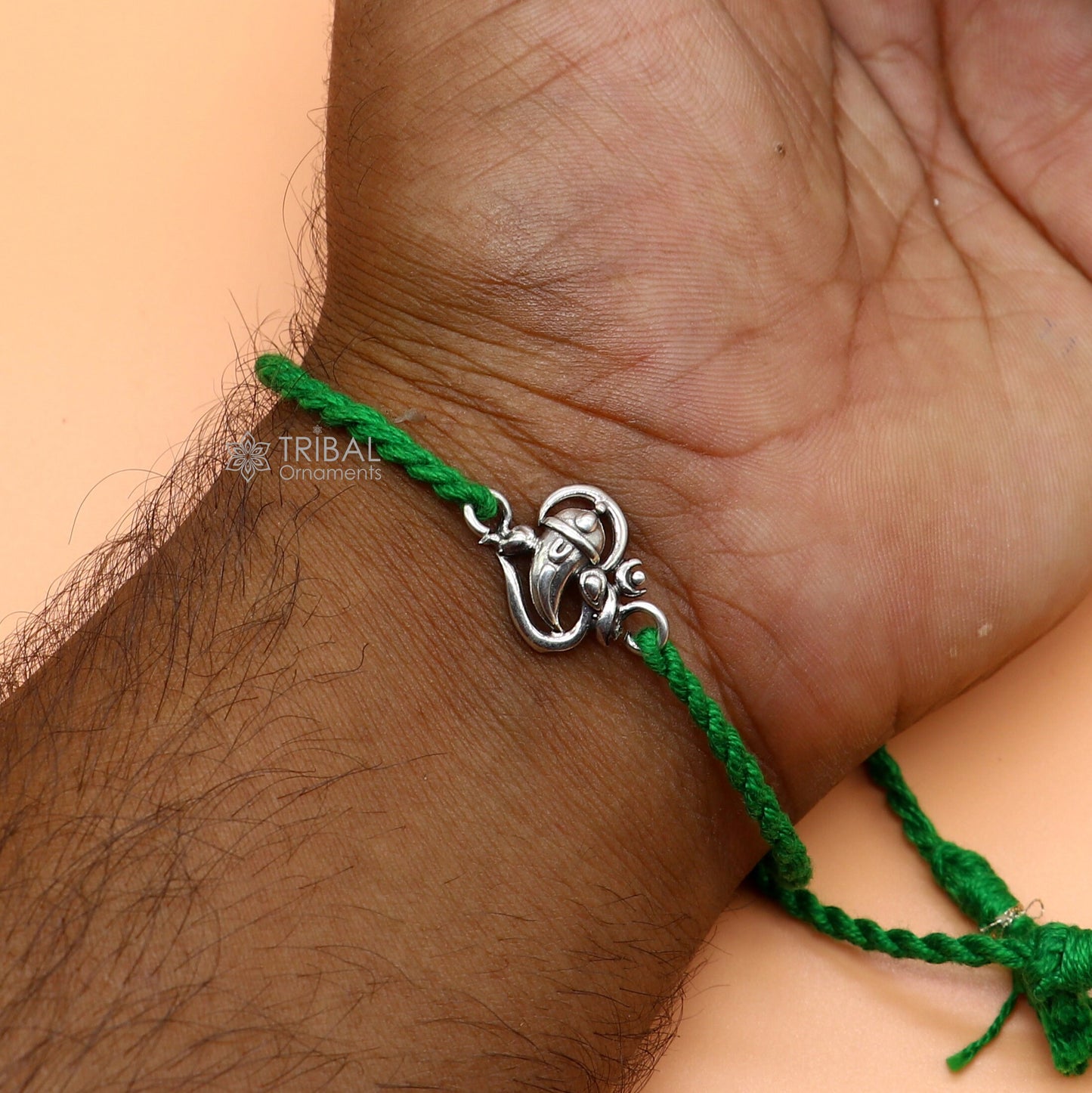 925 Sterling silver lord Ganesha "Aum"/ OM design pendant Rakhi bracelet. best gift for your brother's on special Rakshabandhan festival  rk312