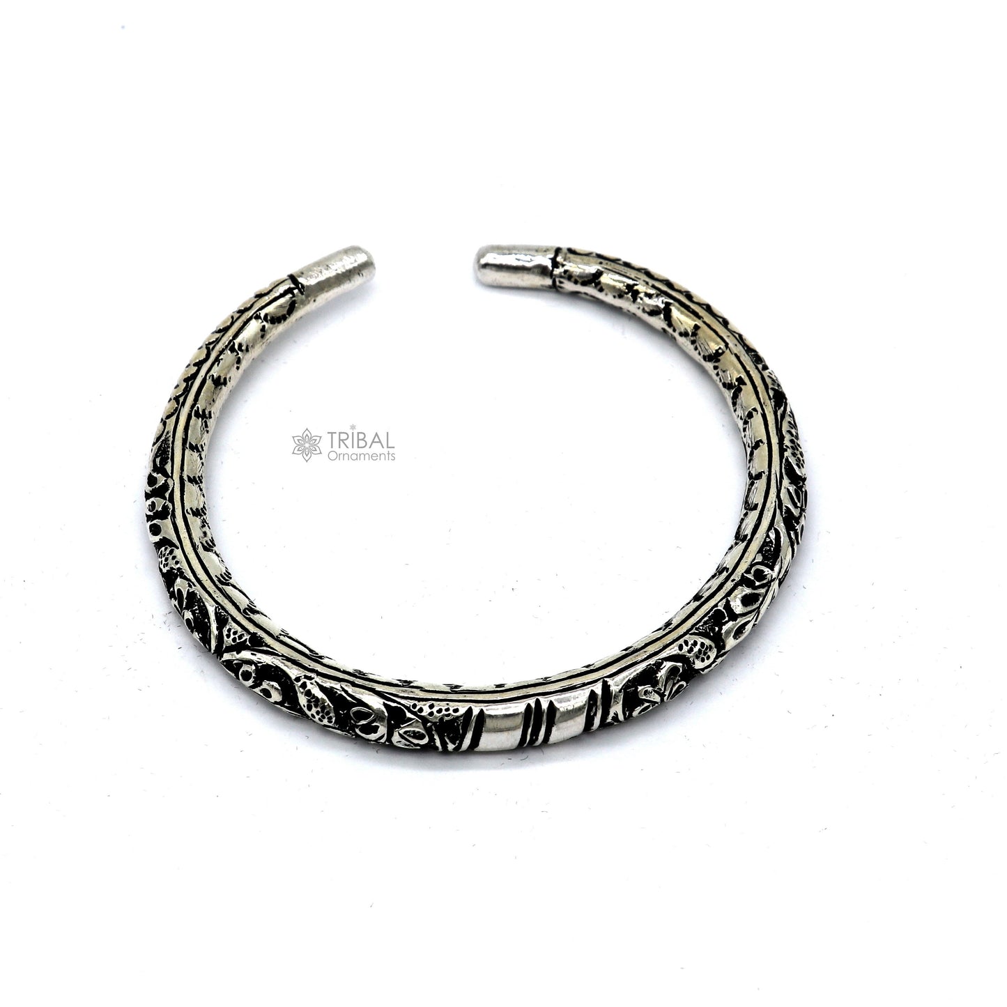 925 Sterling silver handmade fabulous chitai work bangle bracelet kada tribal ethnic jewelry nsk836 - TRIBAL ORNAMENTS