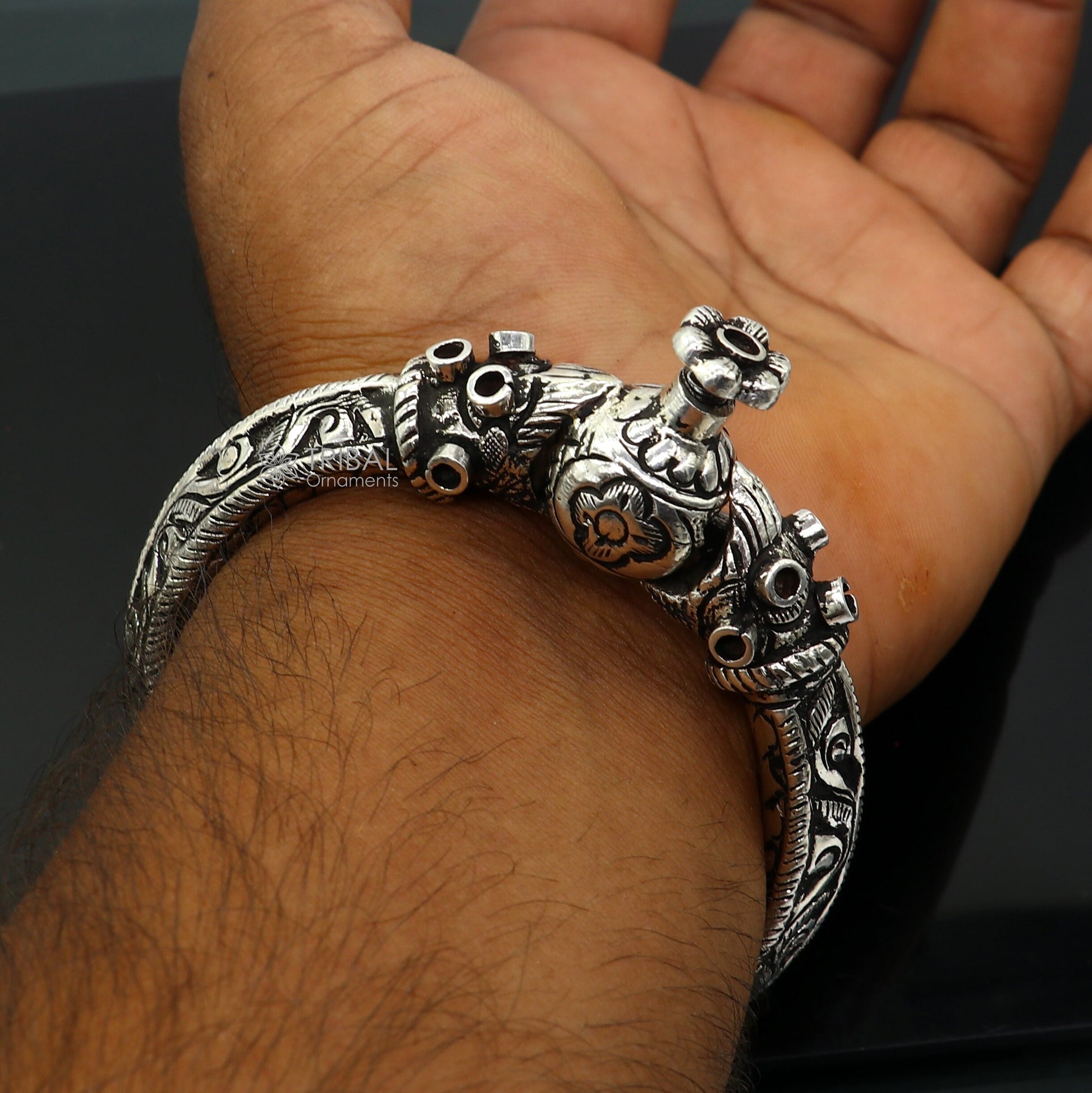 925 sterling silver fabulous crocodile face stylish attractive kada bangle bracelet pretty work attractive tribal belly dance jewelry nsk838 - TRIBAL ORNAMENTS