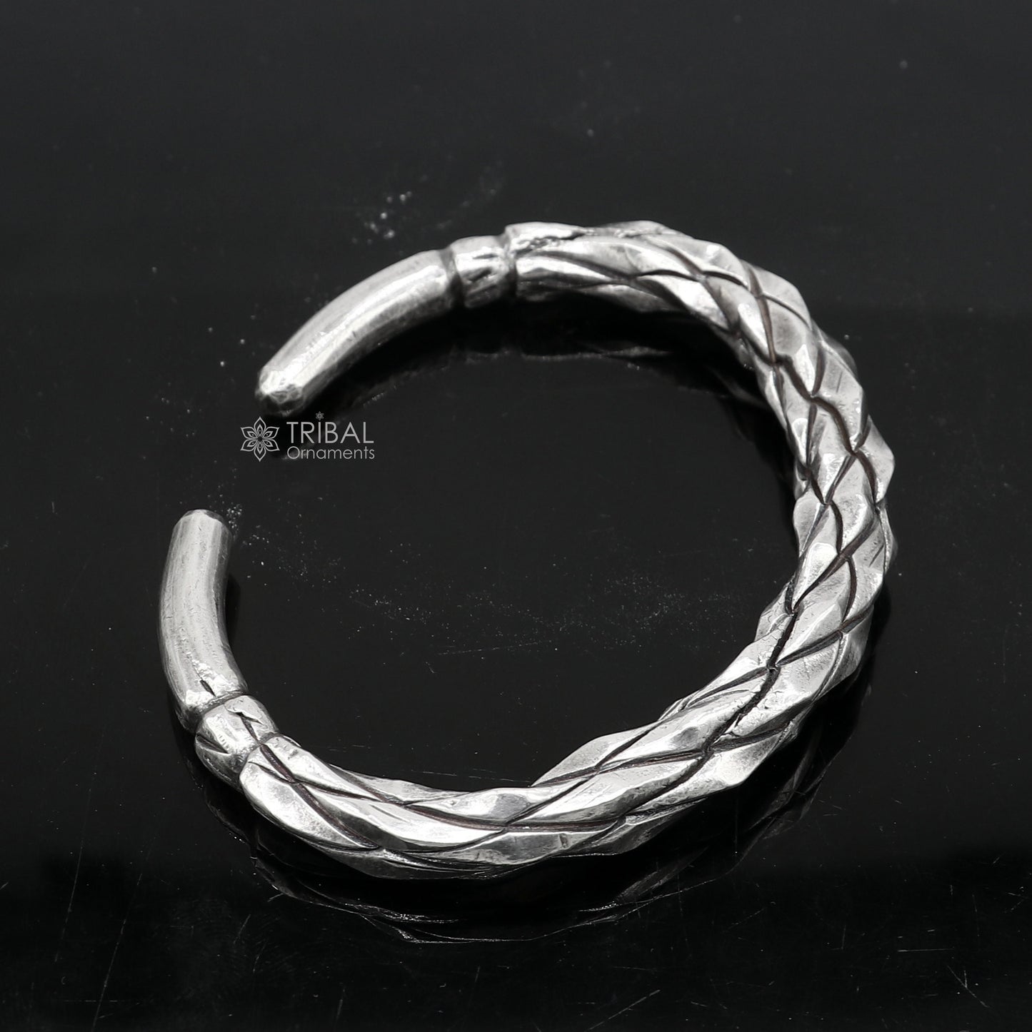 925 sterling silver solid adjustable heavy kada bracelet for men, amazing indian traditional cultural design plain kada nsk834 - TRIBAL ORNAMENTS