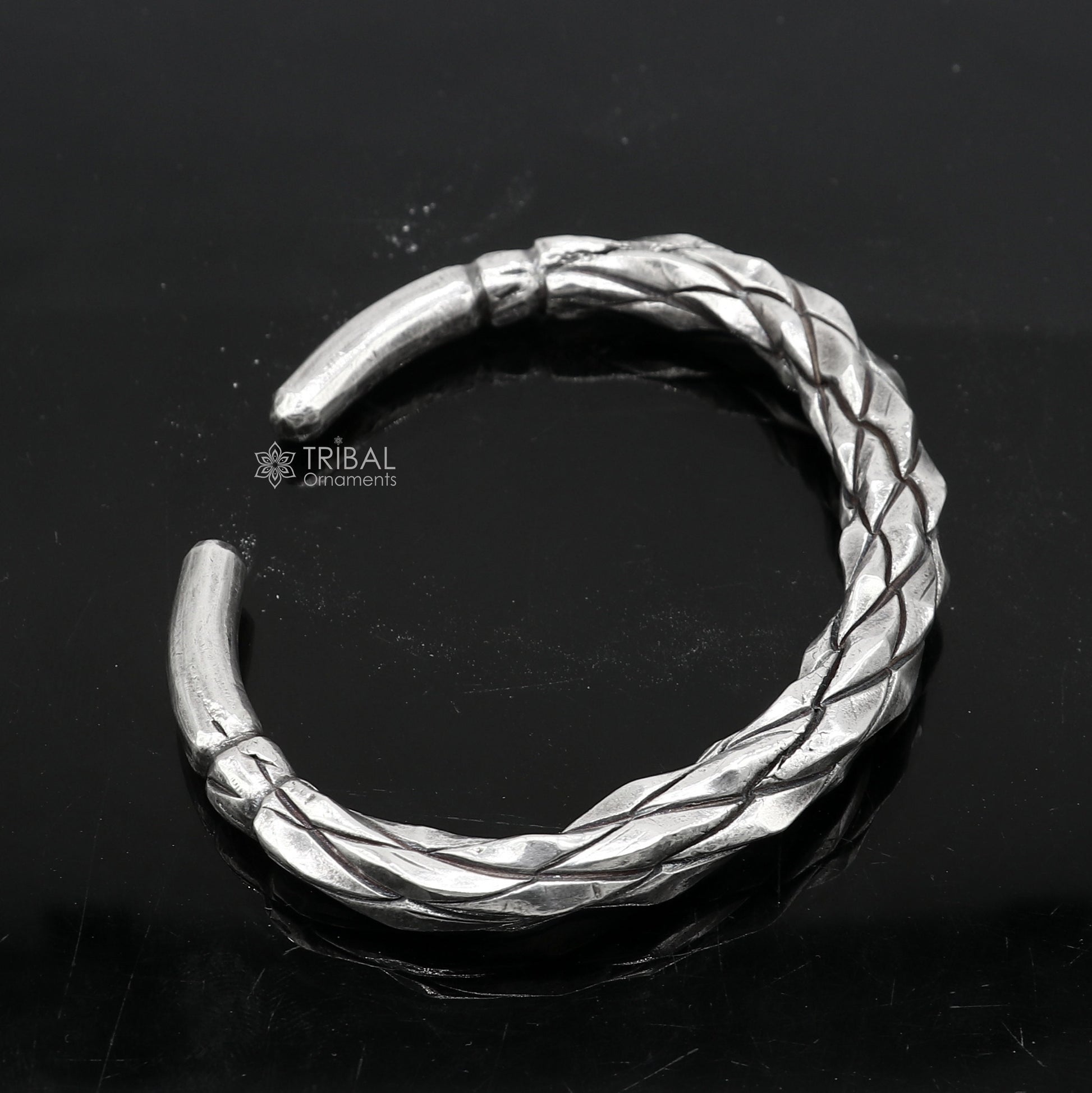 925 sterling silver solid adjustable heavy kada bracelet for men, amazing indian traditional cultural design plain kada nsk834 - TRIBAL ORNAMENTS