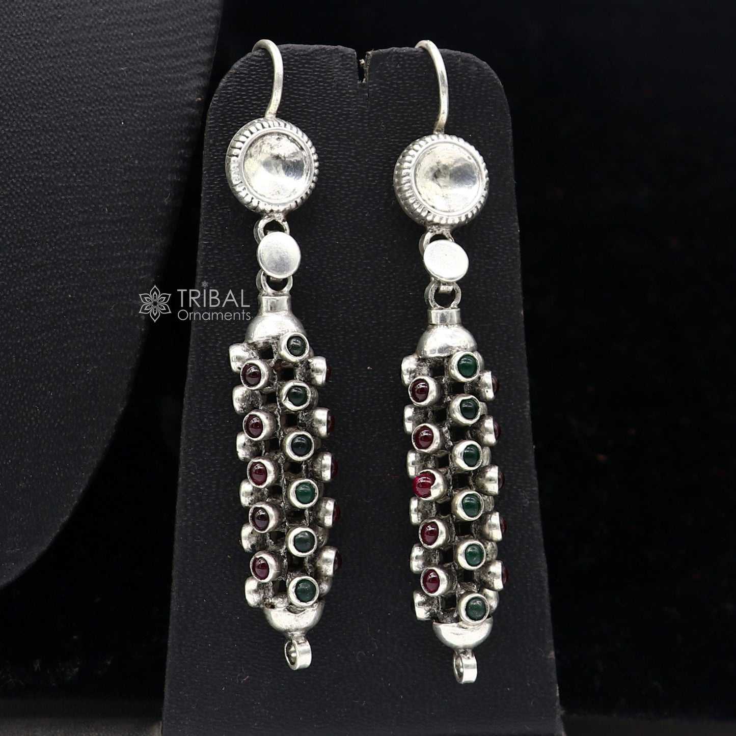 18" Modern stylish fashionable cultural heavy chain And earrings, 925 sterling silver and red /green stone chain ch593