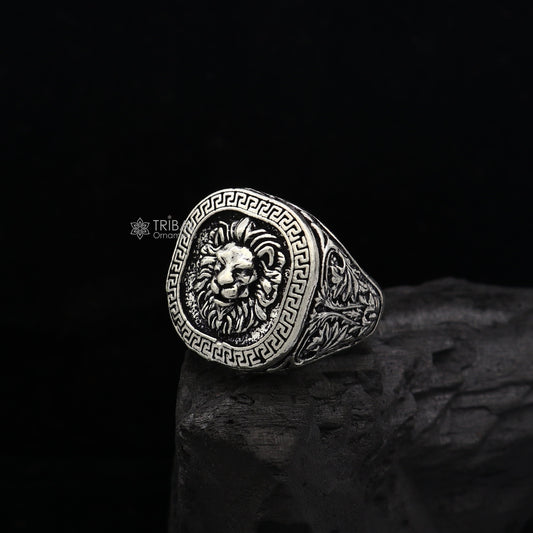 92.5% sterling silver handmade king lion head face high quality unique ring band for gifting, stylish luxury lion ring  sr708